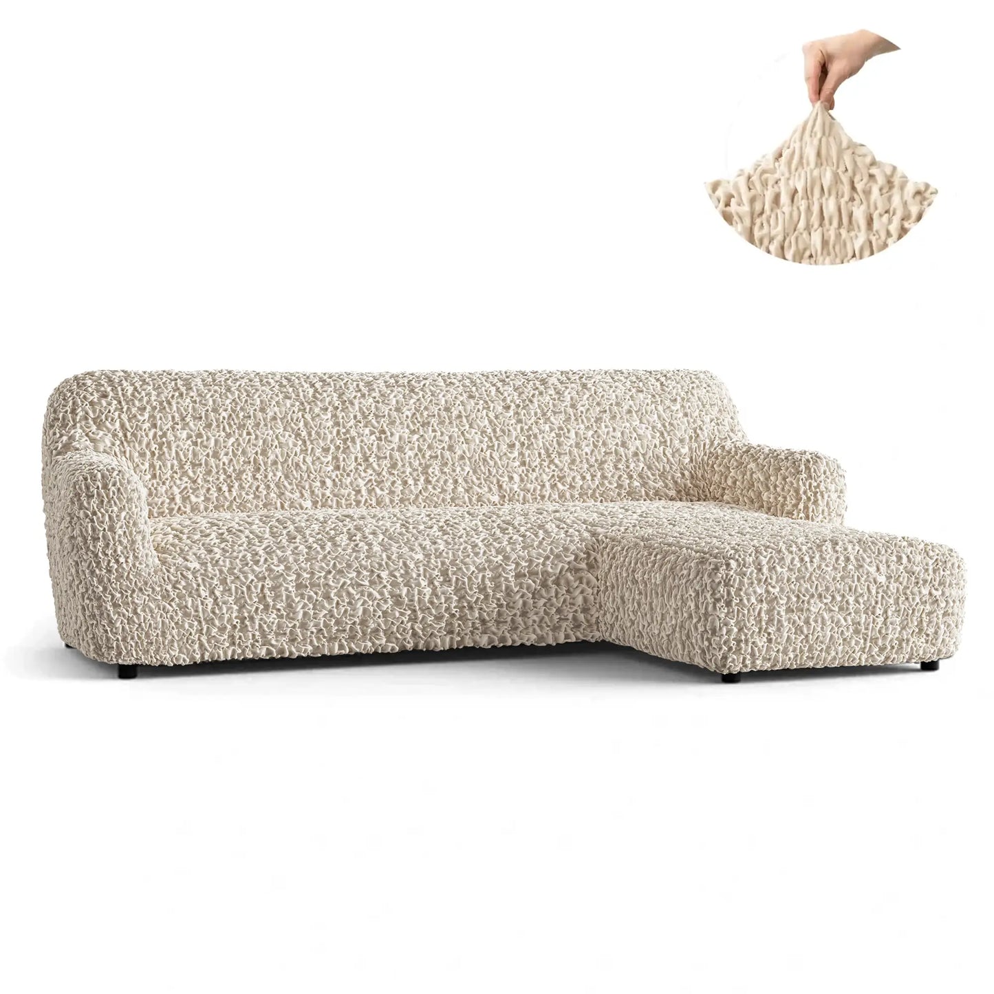 L-Shaped Sofa Cover (Right Chaise) - Beige, Fuco Velvet