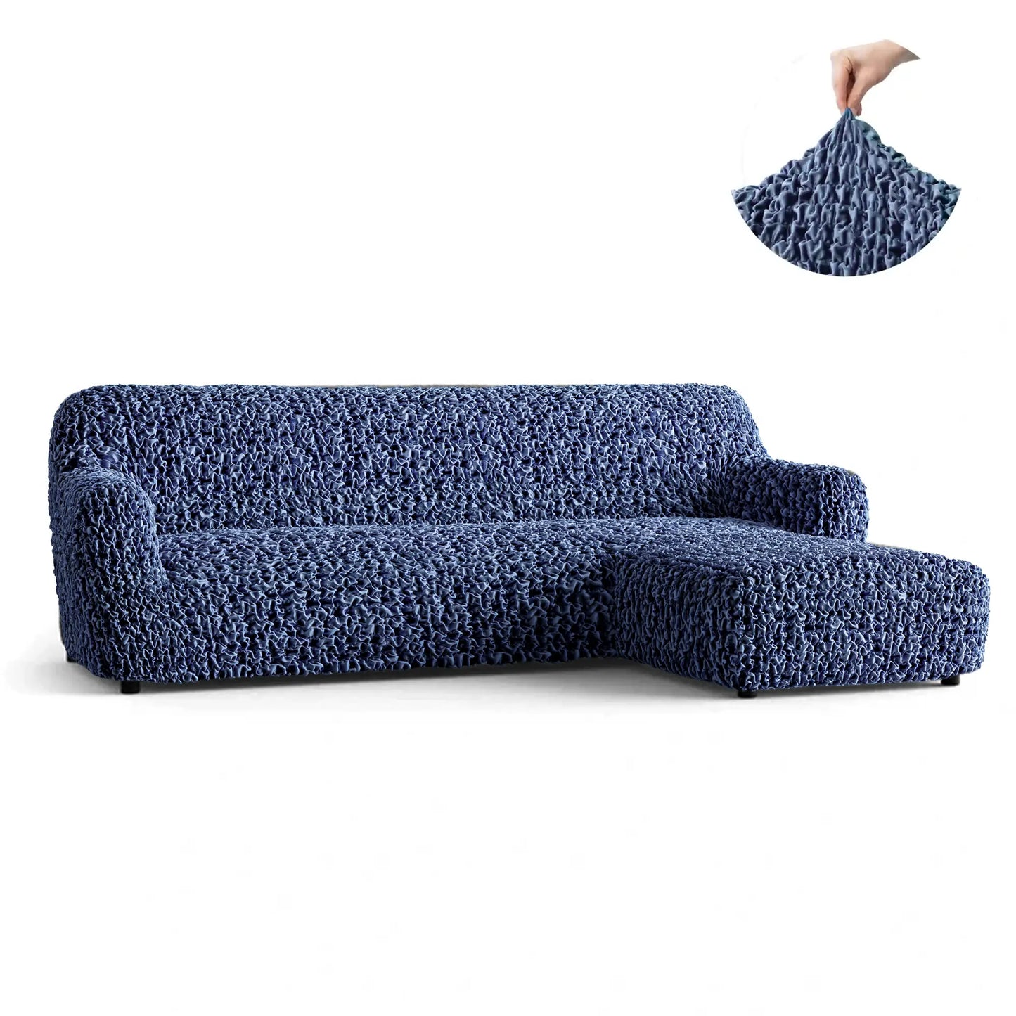 L-Shaped Sofa Cover (Right Chaise) - Blue, Fuco Velvet