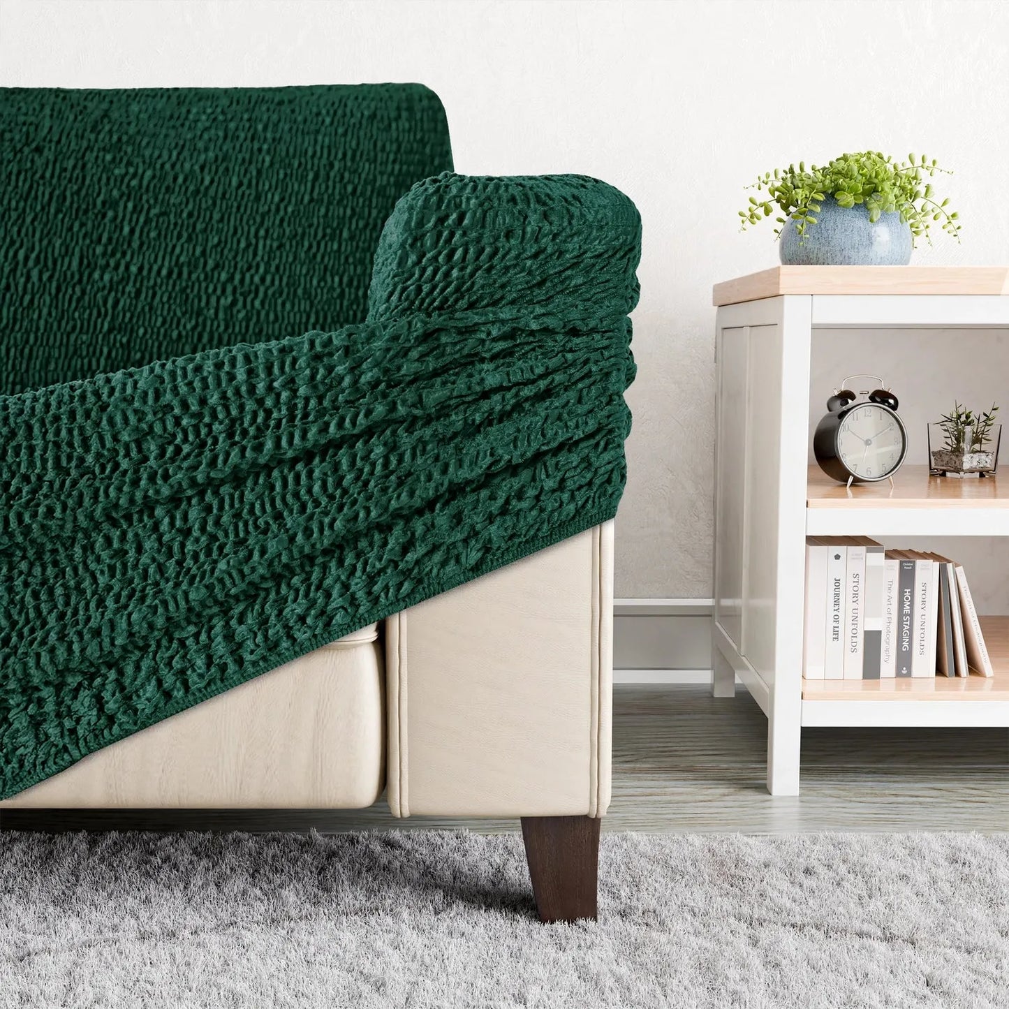 L-Shaped Sofa Cover (Right Chaise) - Green, Velvet Collection