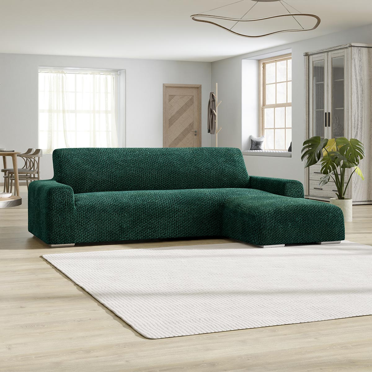 L-Shaped Sofa Cover (Right Chaise) - Green, Velvet Collection
