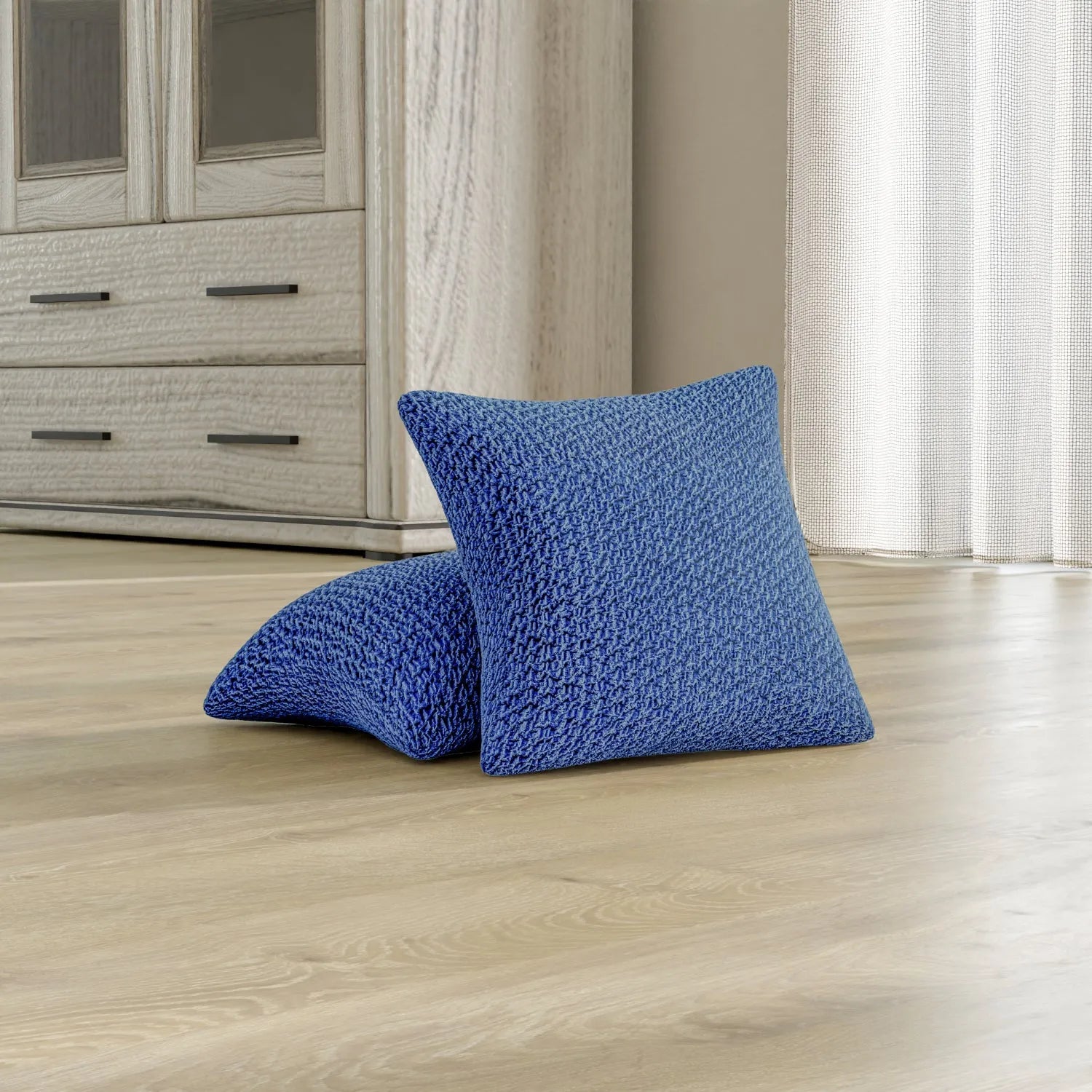 Set Of 2 Velvet Cushion Covers - Blue, Velvet