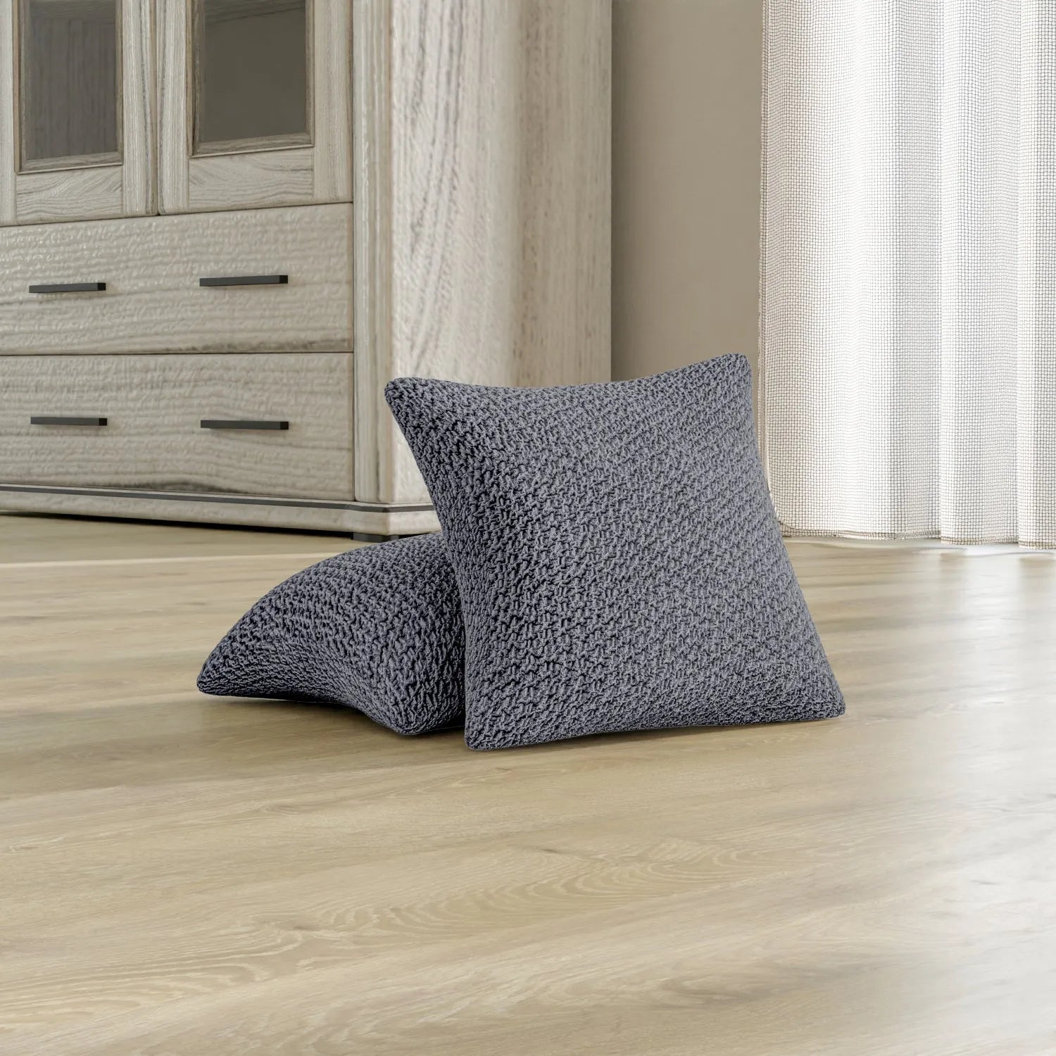 Set Of 2 Velvet Cushion Covers - Grey, Velvet