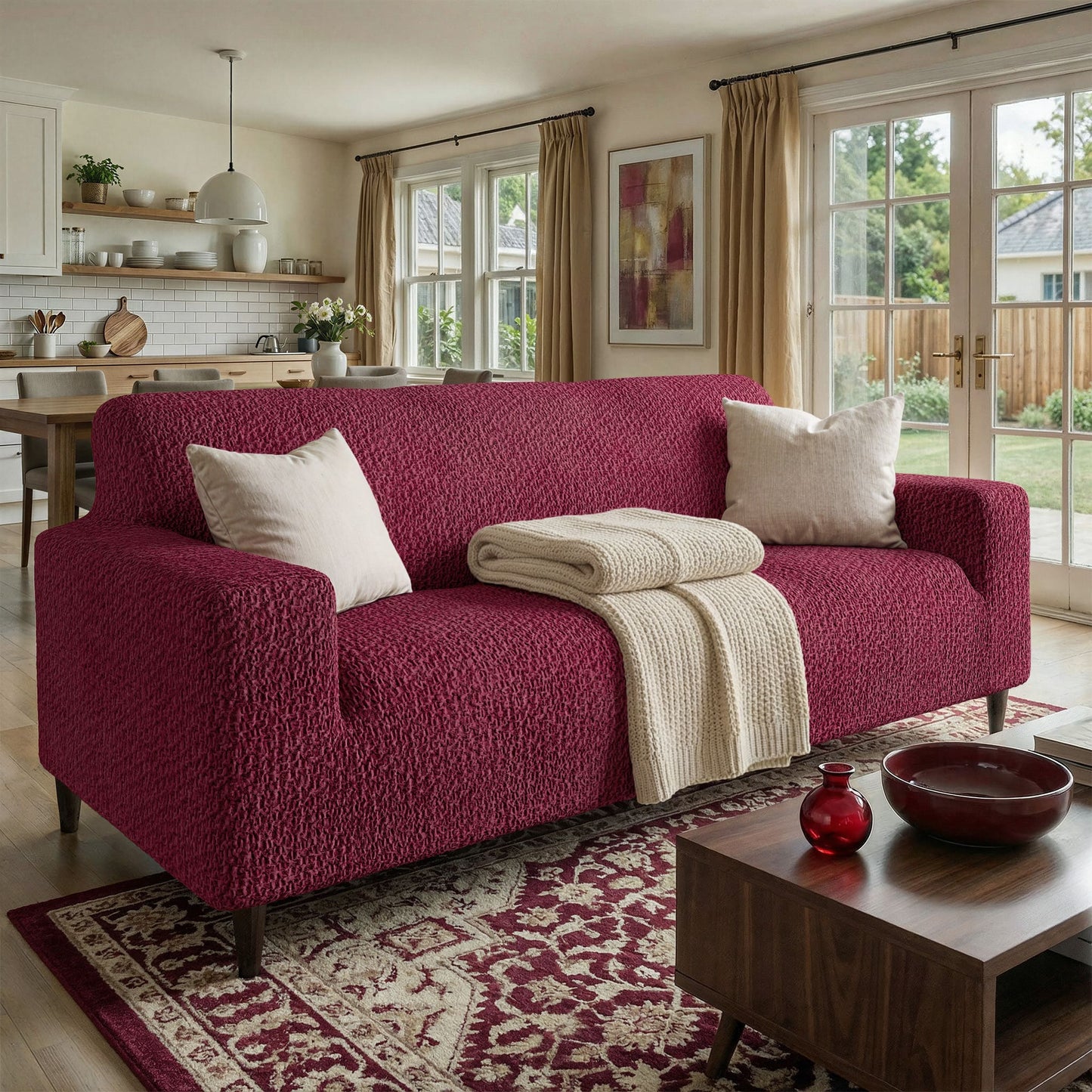 3 Seater Sofa Cover - Bordeaux, Velvet Collection