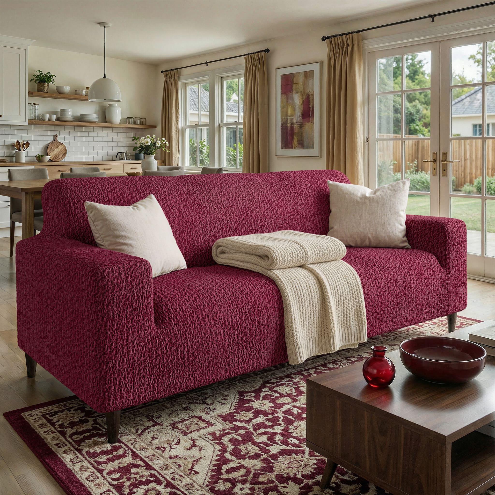 3 Seater Sofa Cover - Bordeaux, Velvet Collection