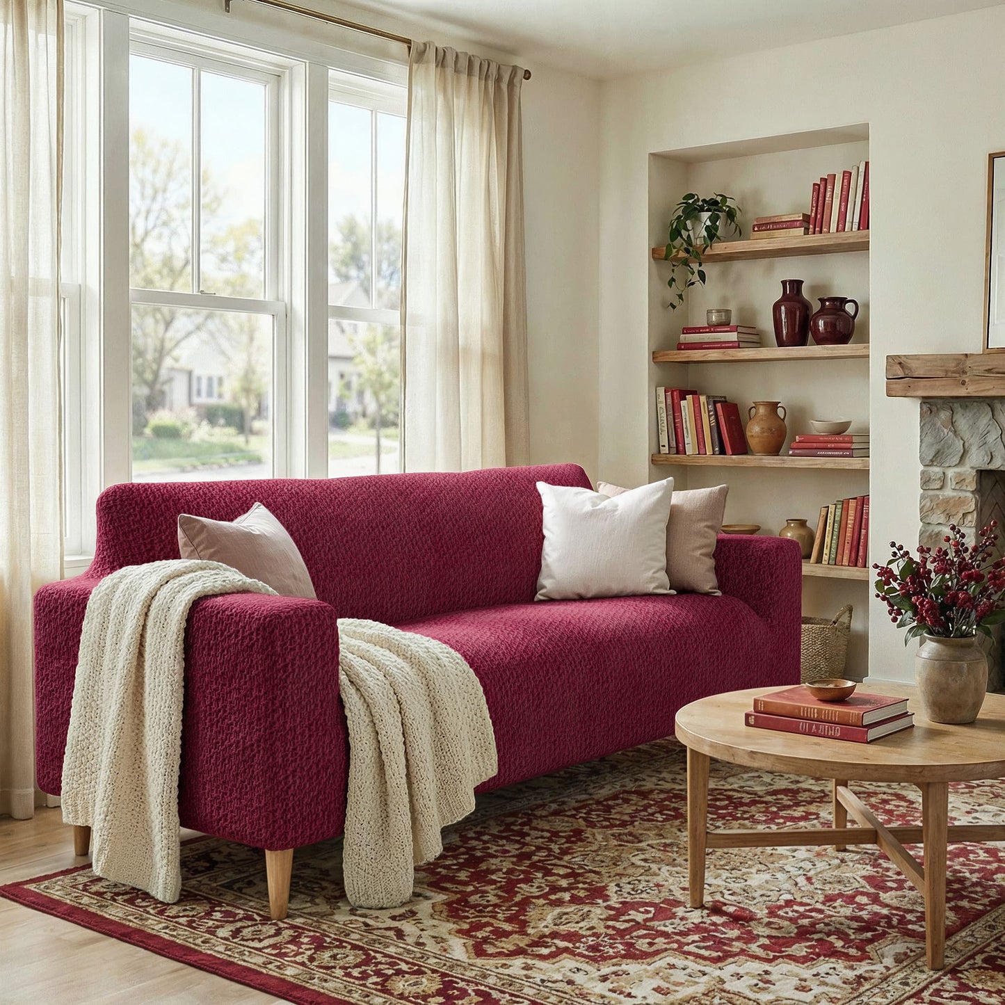 3 Seater Sofa Cover - Bordeaux, Velvet Collection