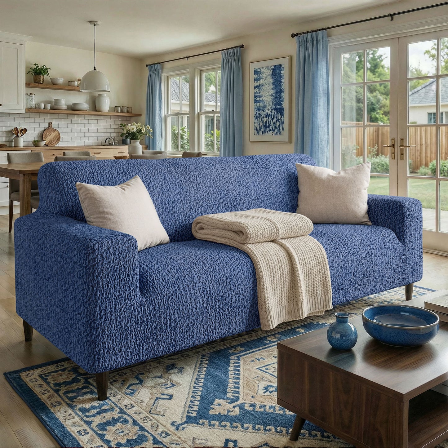 Housse de canapé 3 places - Bleu, Collection Velours