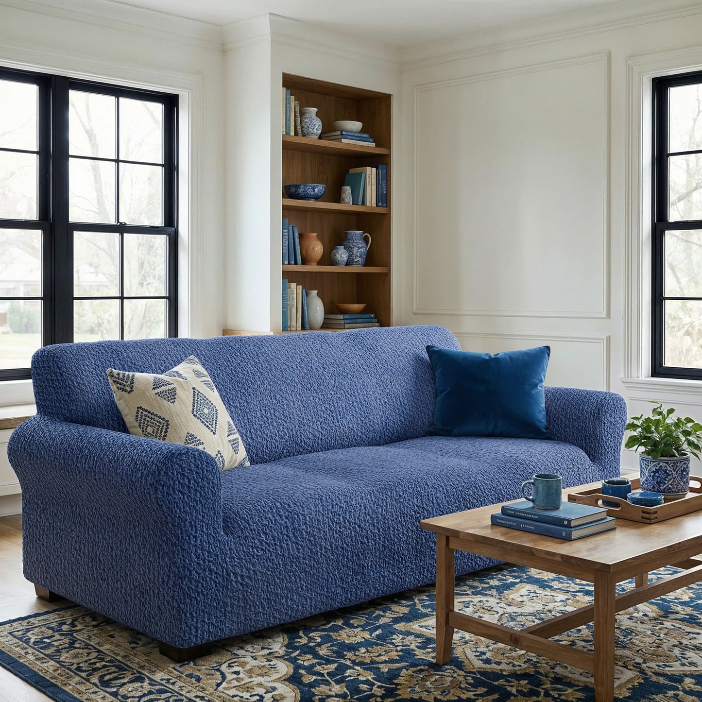 Housse de canapé 3 places - Bleu, Collection Velours