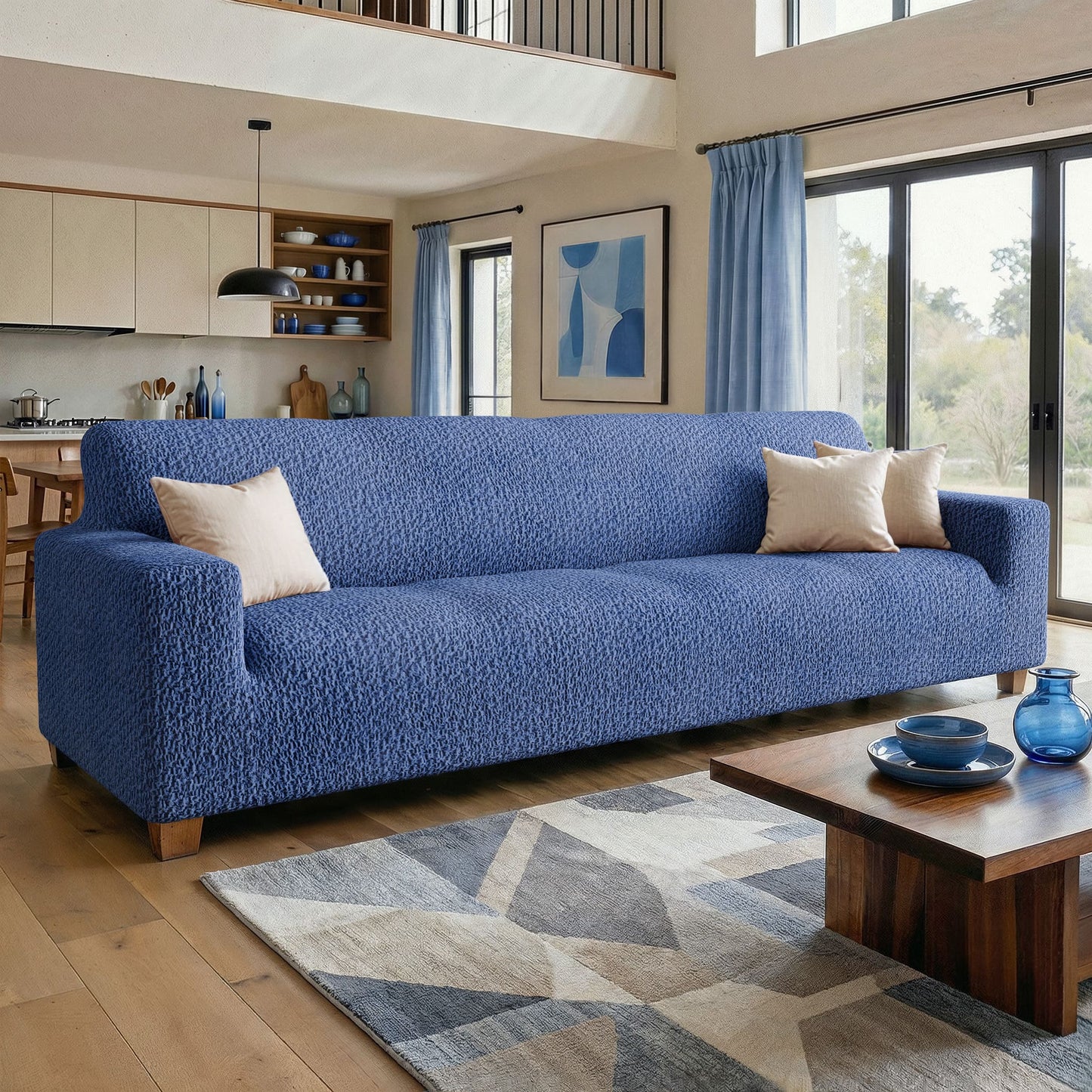 4 Seater Sofa Cover - Blue, Velvet