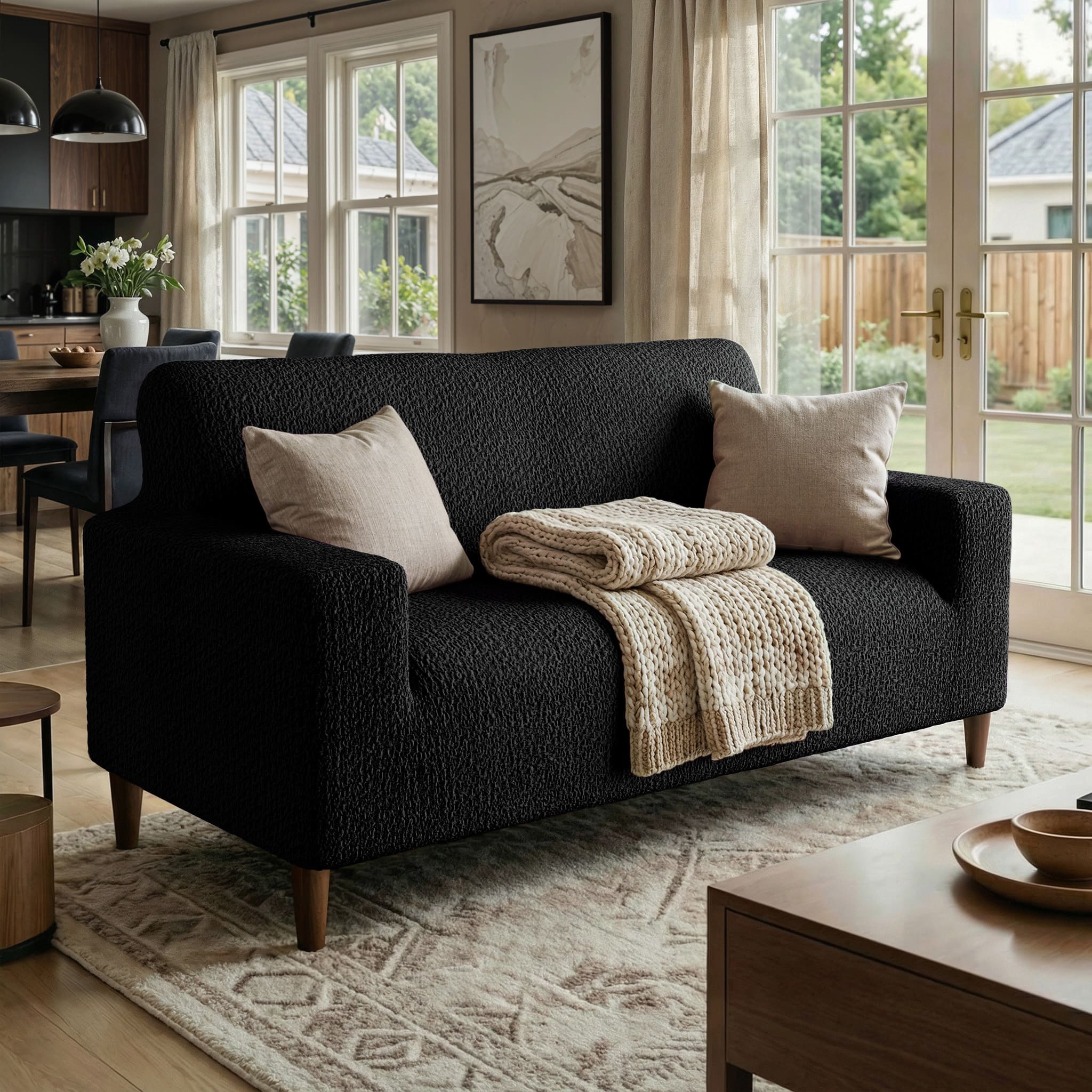 2 Seater Sofa Cover - Black, Velvet Collection