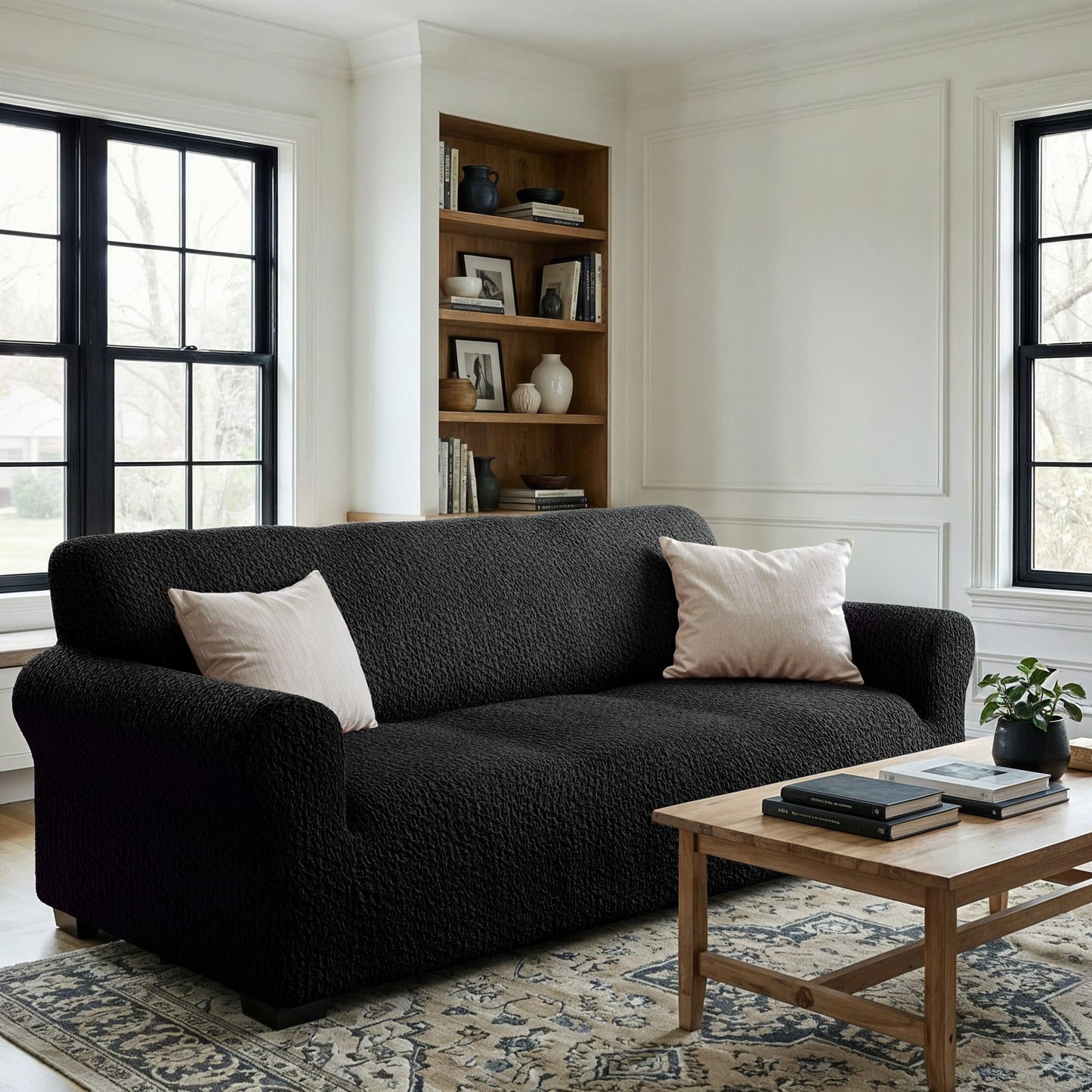 3 Seater Sofa Cover - Black, Velvet Collection
