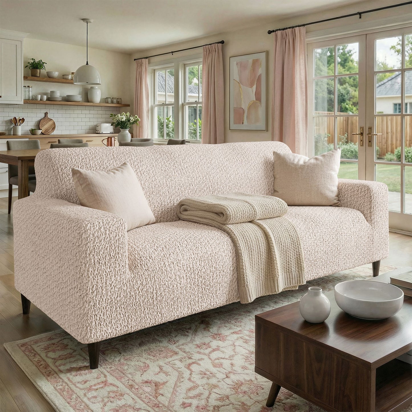 Housse de Canapé 3 Places - Beige, Collection Velours