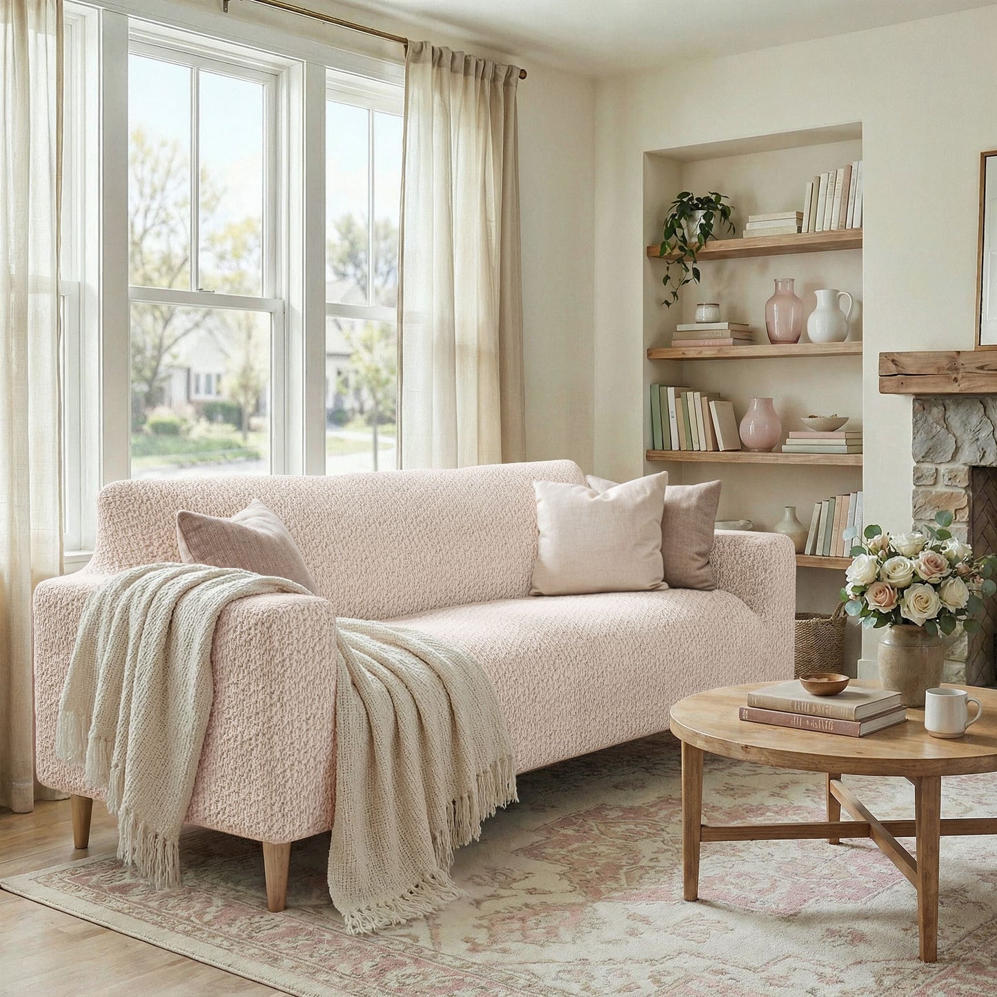 Housse de Canapé 3 Places - Beige, Collection Velours