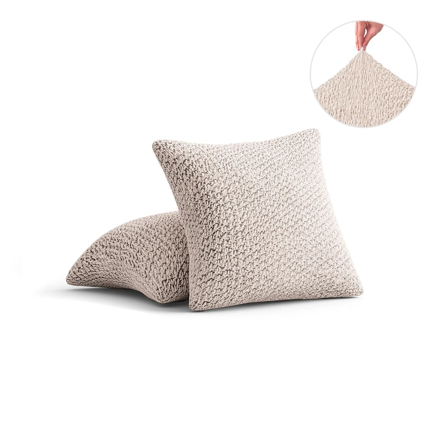 Set Of 2 Velvet Cushion Covers - Beige, Velvet