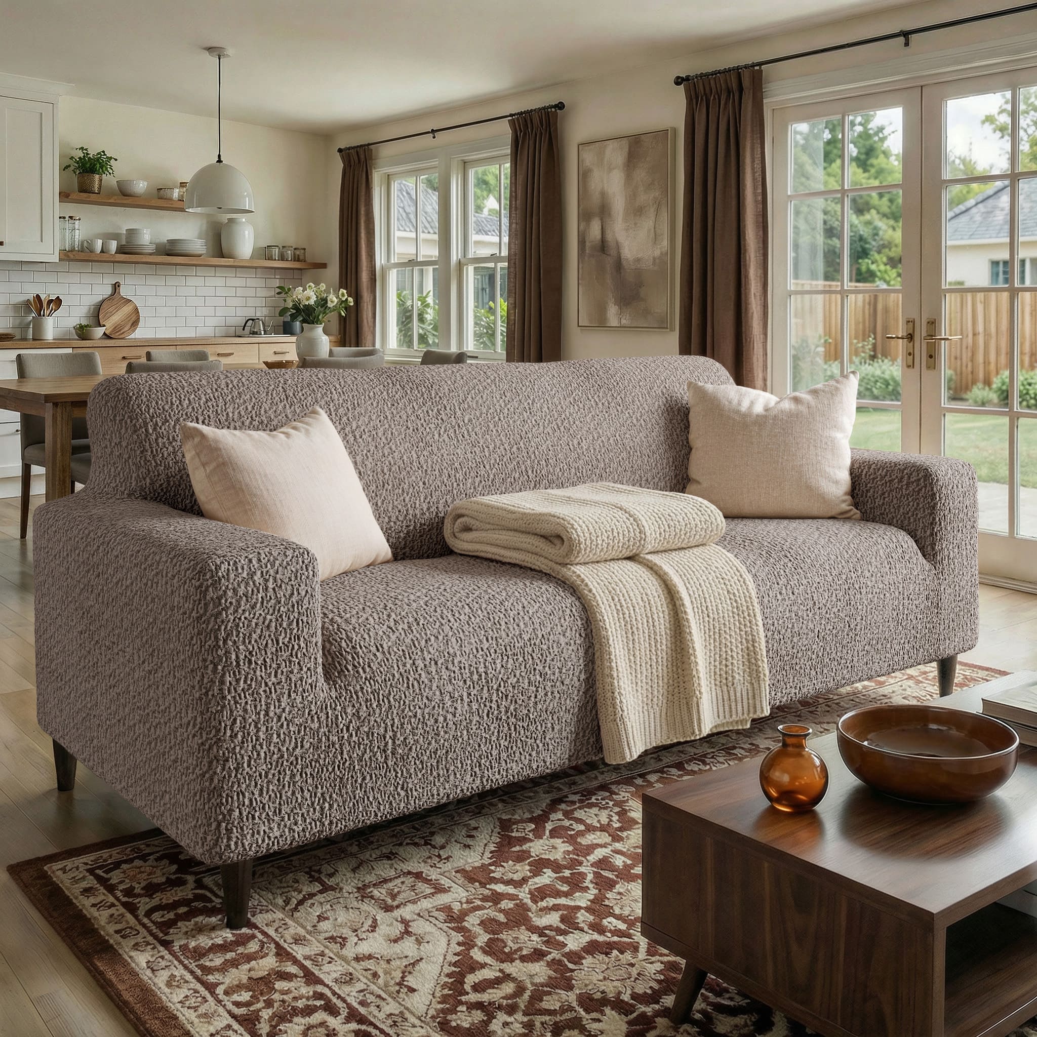 3 Seater Sofa Cover - Brown, Velvet Collection
