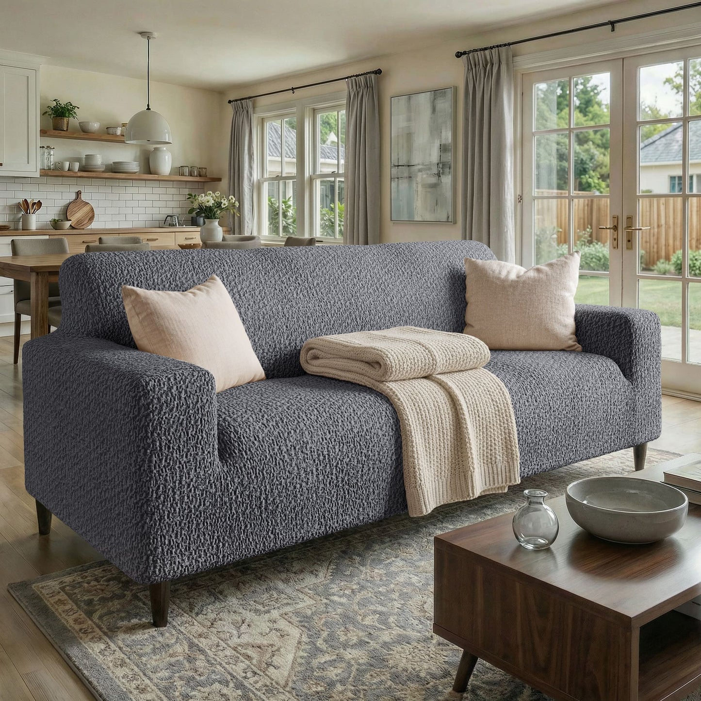 3 Seater Sofa Cover - Grey, Velvet Collection