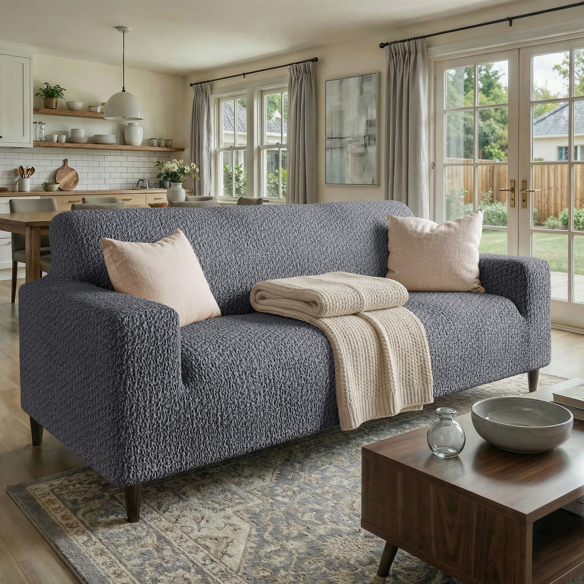3 Seater Sofa Cover - Grey, Velvet Collection