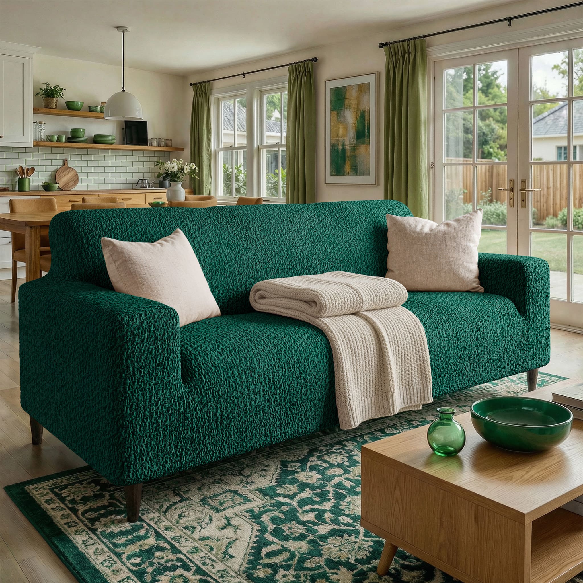 3 Seater Sofa Cover - Green, Velvet Collection