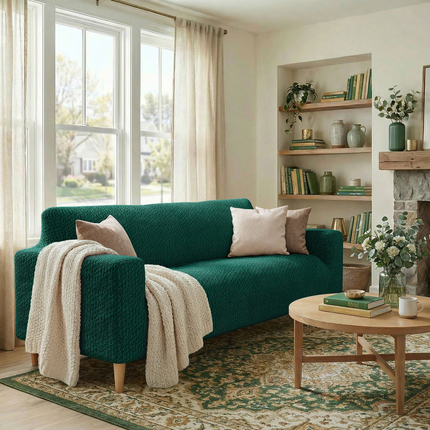 3 Seater Sofa Cover - Green, Velvet Collection
