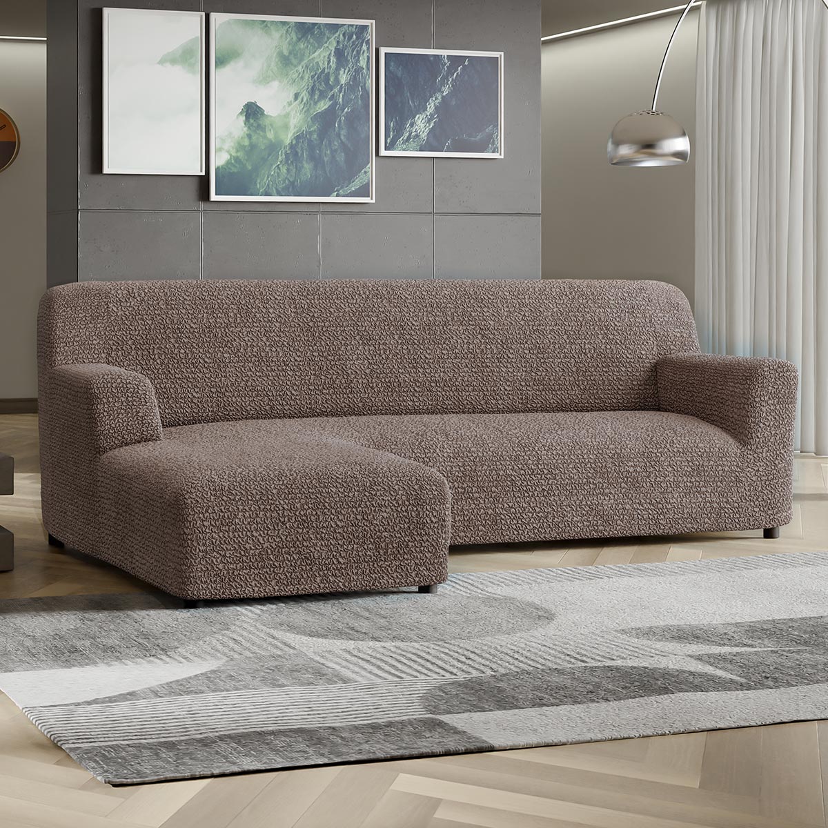 L-Shaped Sofa Cover (Left Chaise) - Choco, Microfibra Collection