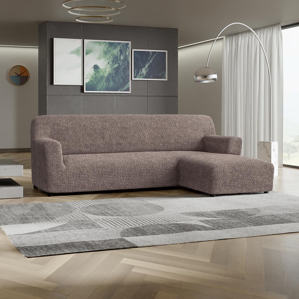 L-Shaped Sofa Cover (Right Chaise) - Choco, Microfibra Collection