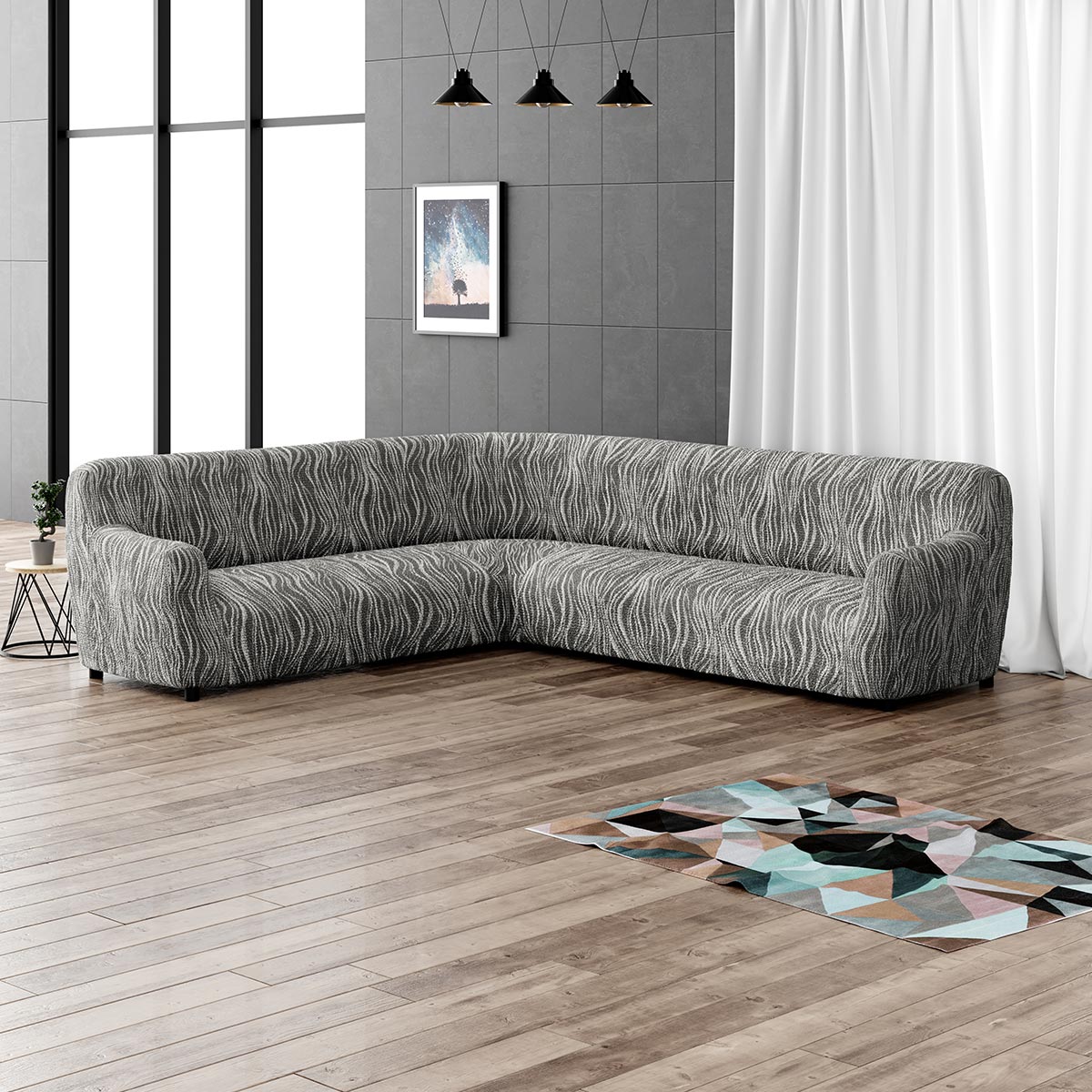 Corner Sofa Cover - Universo Grey, Microfibra Printed