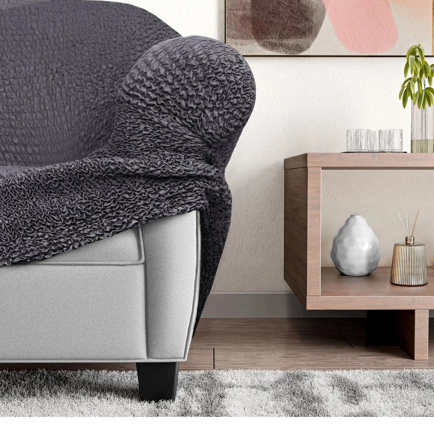 Large Corner Sofa Cover - Charcoal, Microfibra