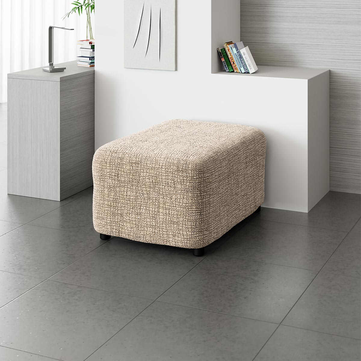 Footstool Cover - Graffio Beige, Microfibra Printed