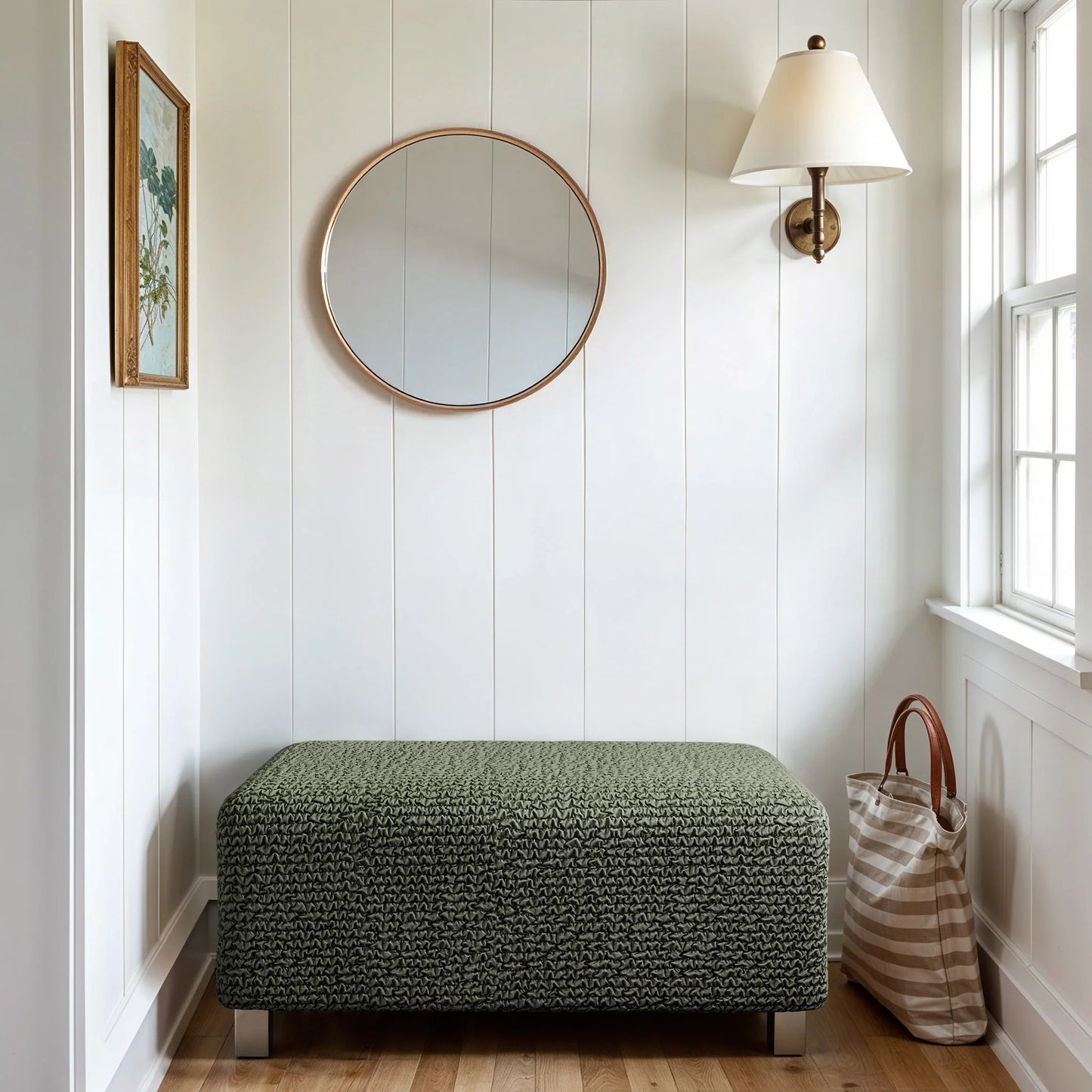 Footstool Cover - Moss Green, Microfibra