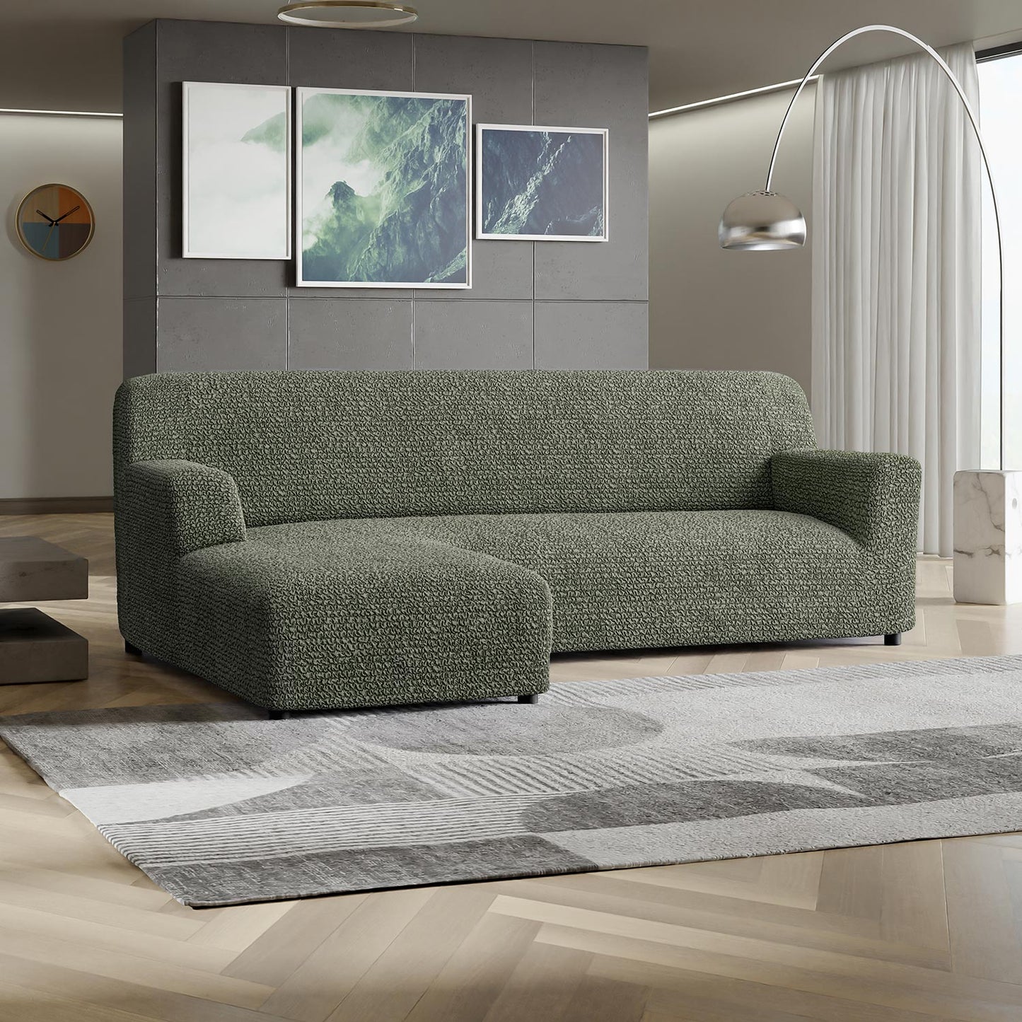 L Shaped Sofa Cover (Left Chaise) - Moss Green, Microfibra Collection