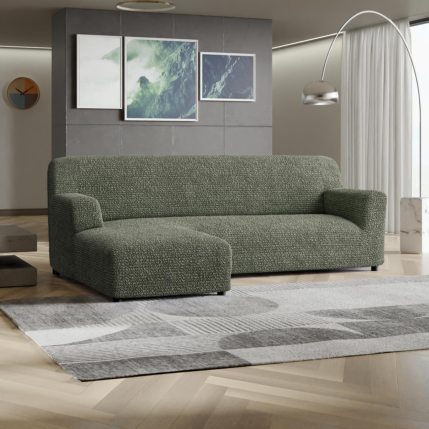 L Shaped Sofa Cover (Left Chaise) - Moss Green, Microfibra Collection