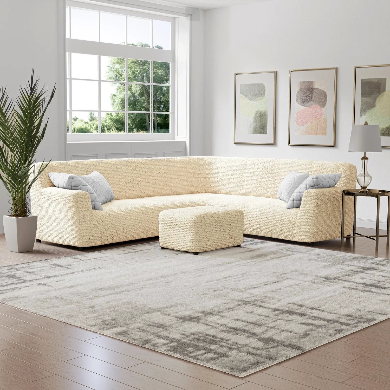 Corner Sofa Cover - Beige, Microfibra
