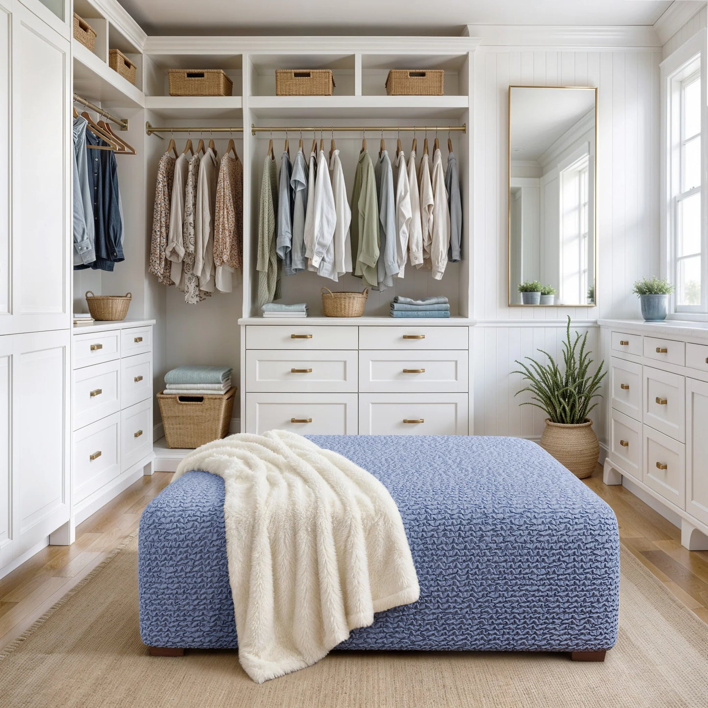 Large Footstool Cover - Blue, Microfibra