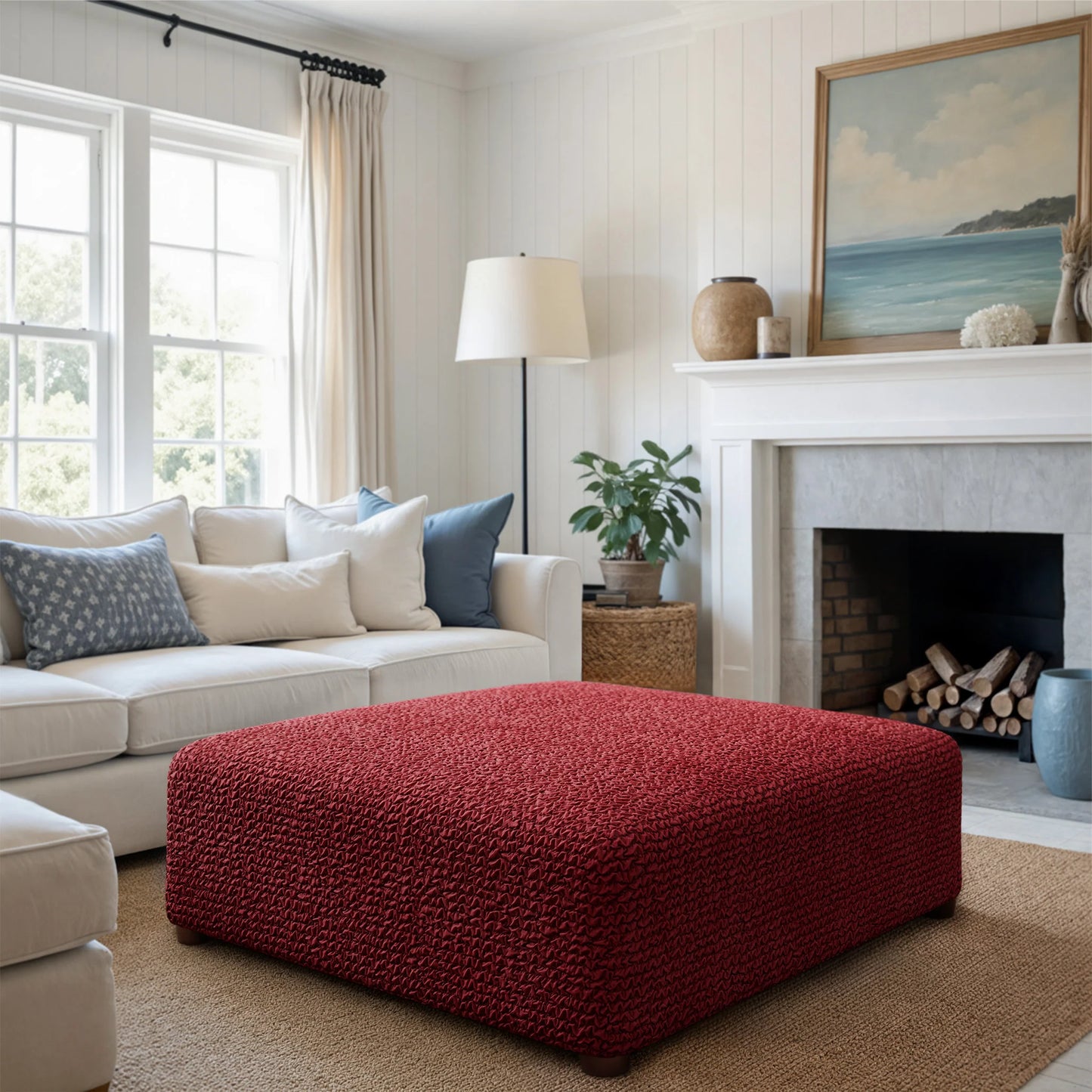 Large Footstool Cover - Bordeaux, Microfibra