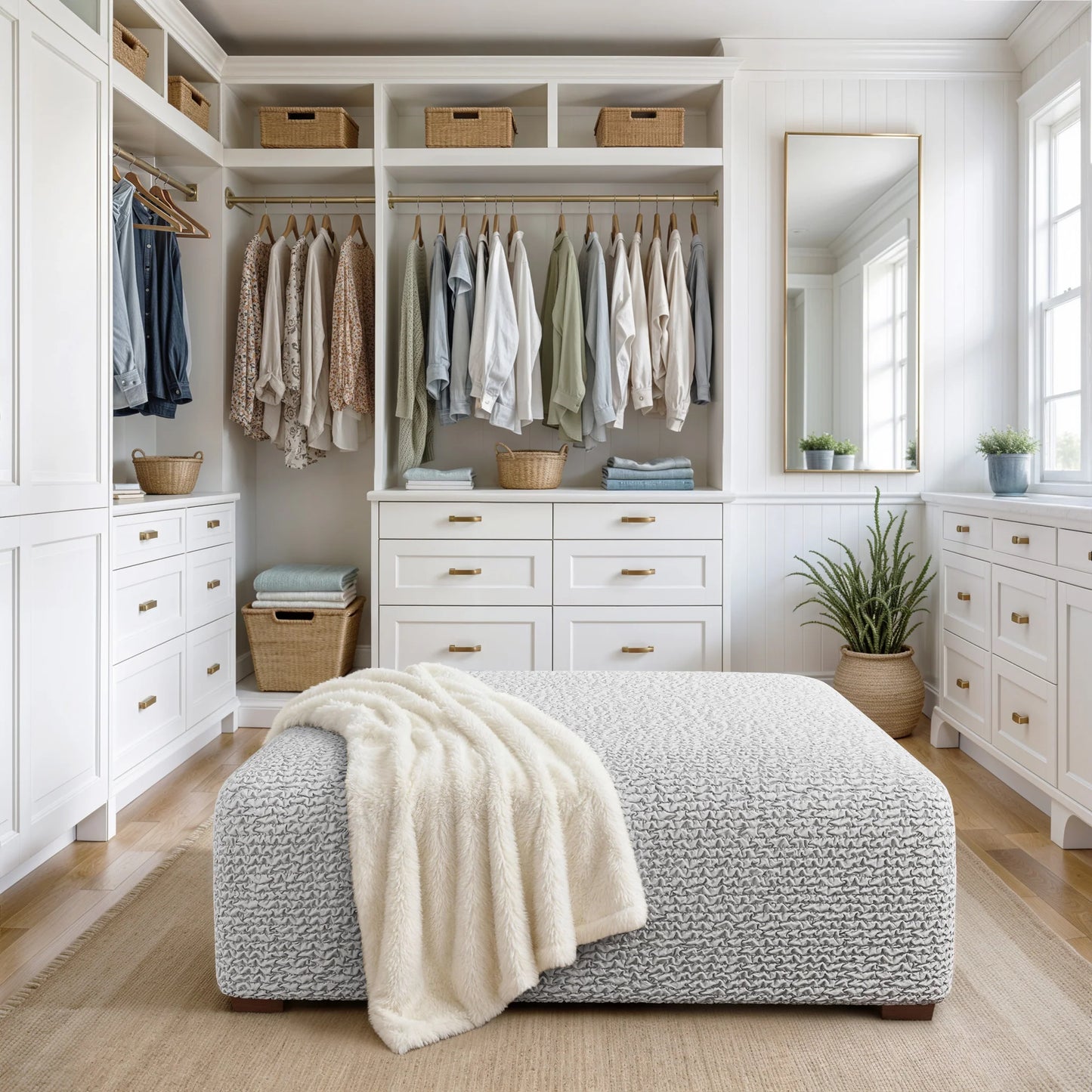 Large Footstool Cover - Pearl, Microfibra