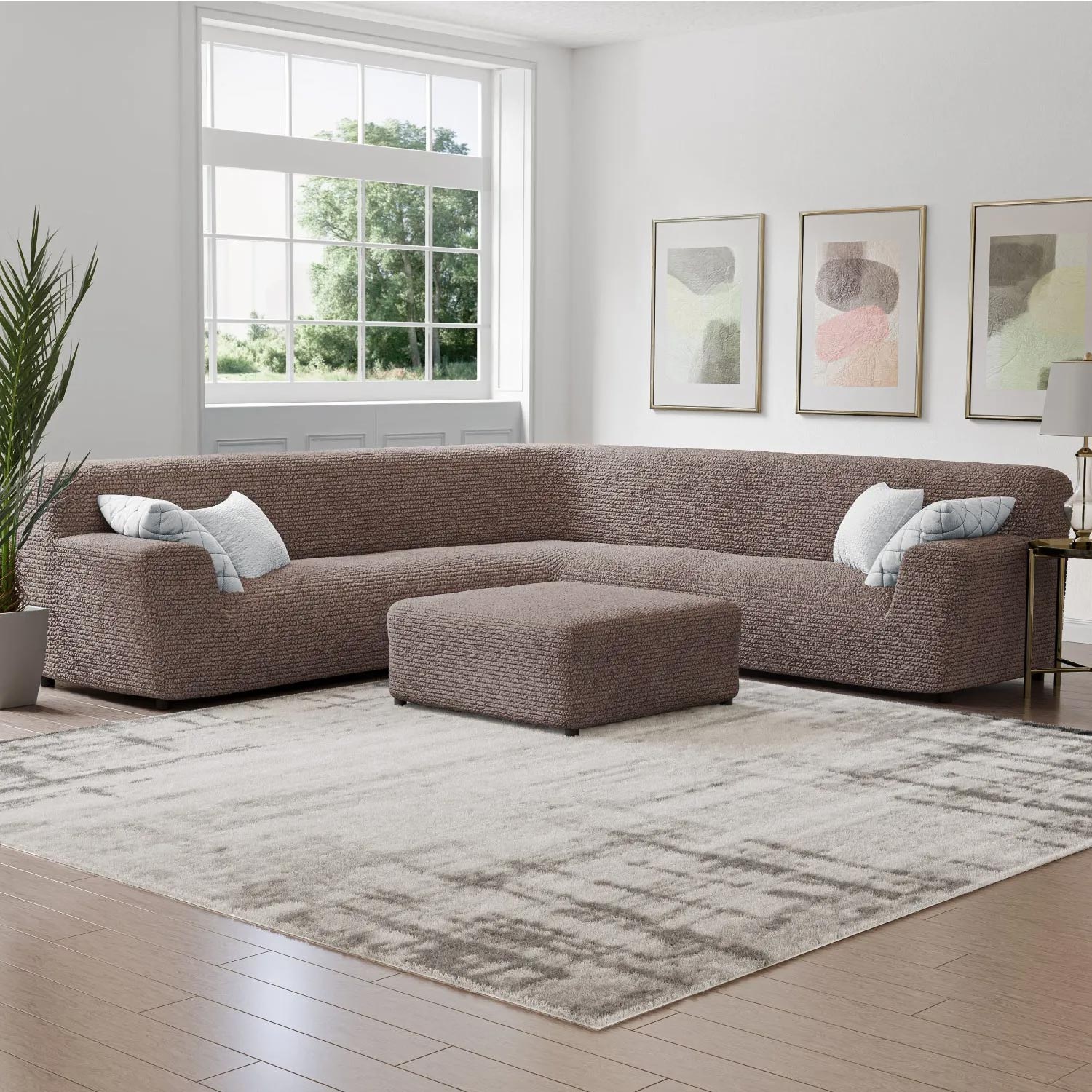 Large Corner Sofa Cover - Choco, Microfibra
