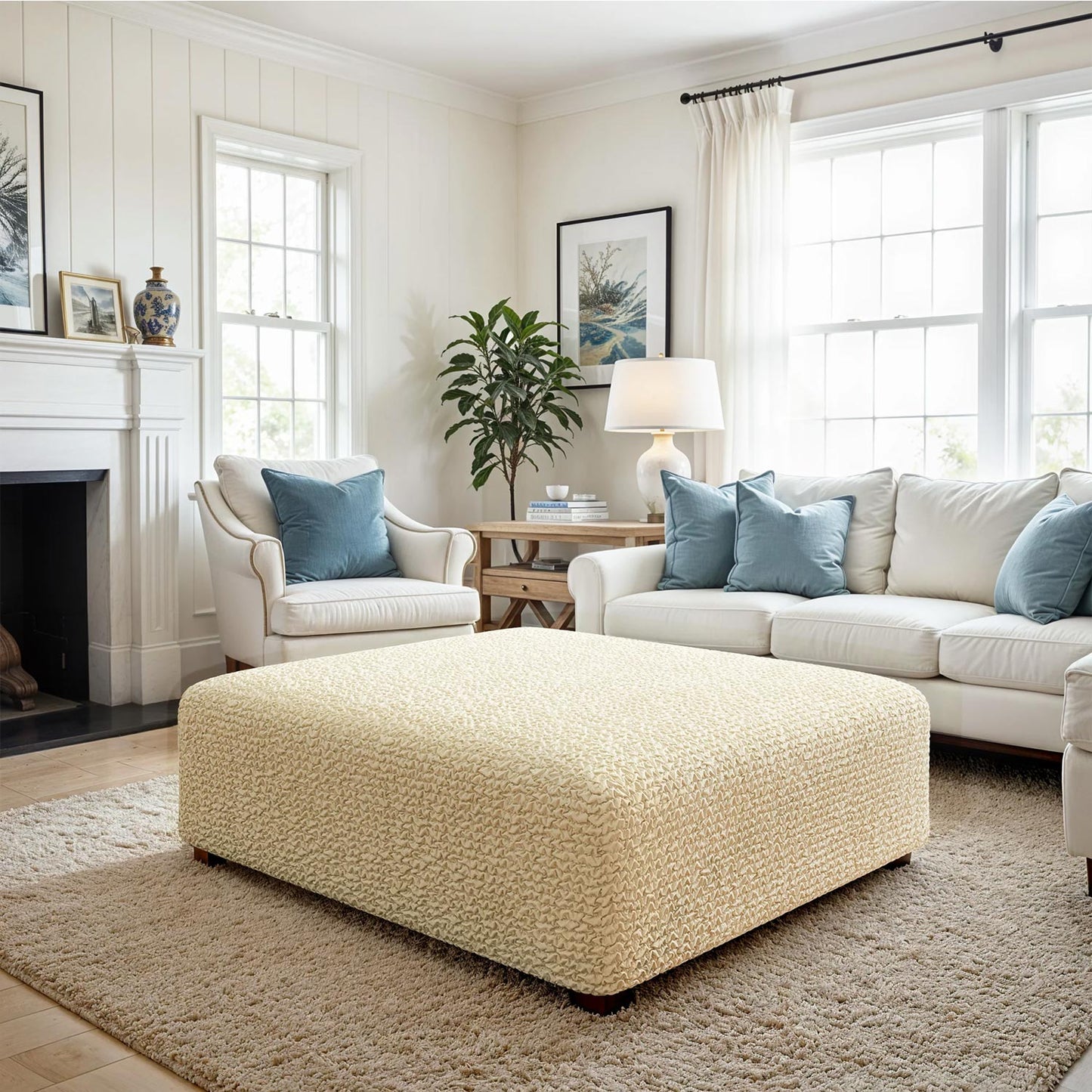 Large Footstool Cover - Beige, Microfibra Collection