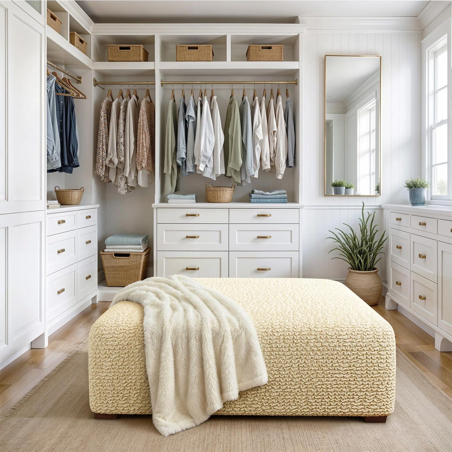 Large Footstool Cover - Beige, Microfibra Collection