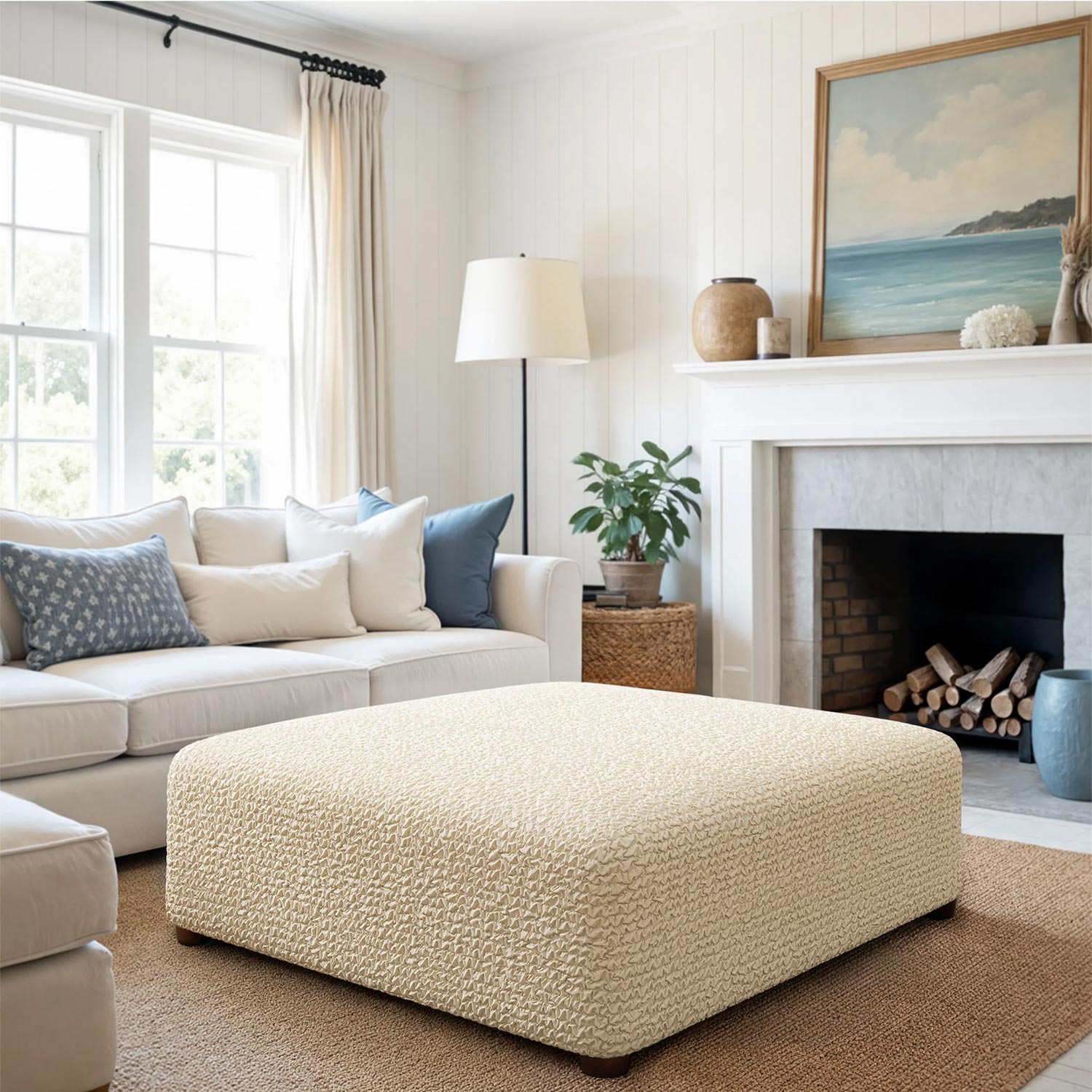 Large Footstool Cover - Beige, Microfibra Collection