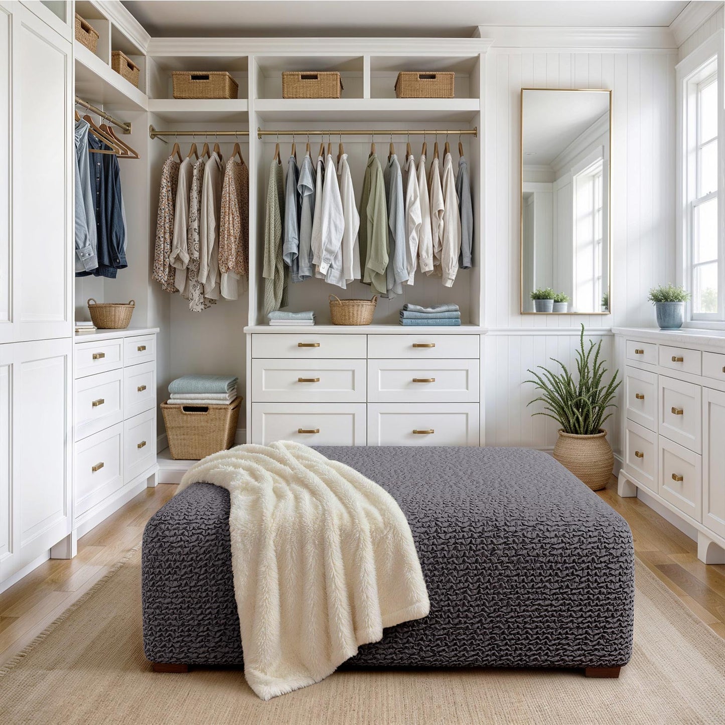 Large Footstool Cover - Charcoal, Microfibra