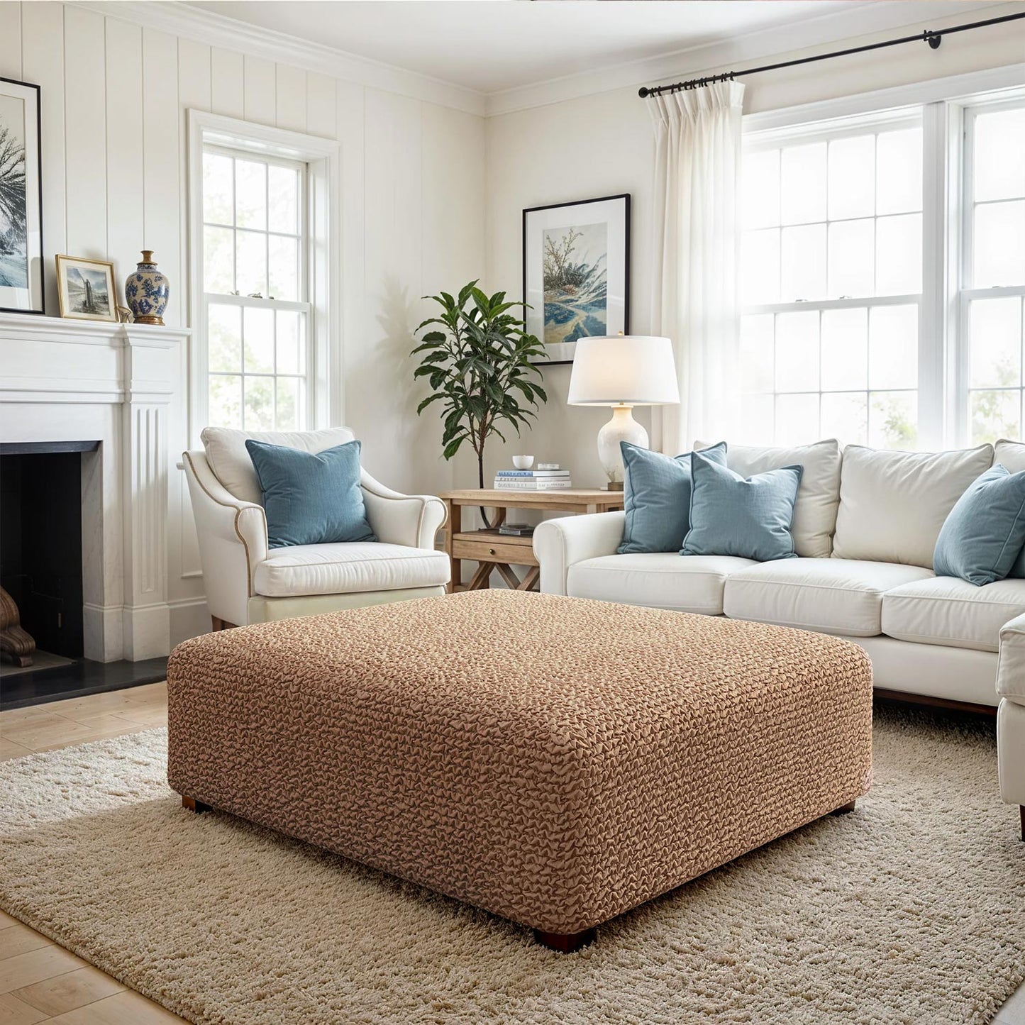 Large Footstool Cover - Latte, Microfibra