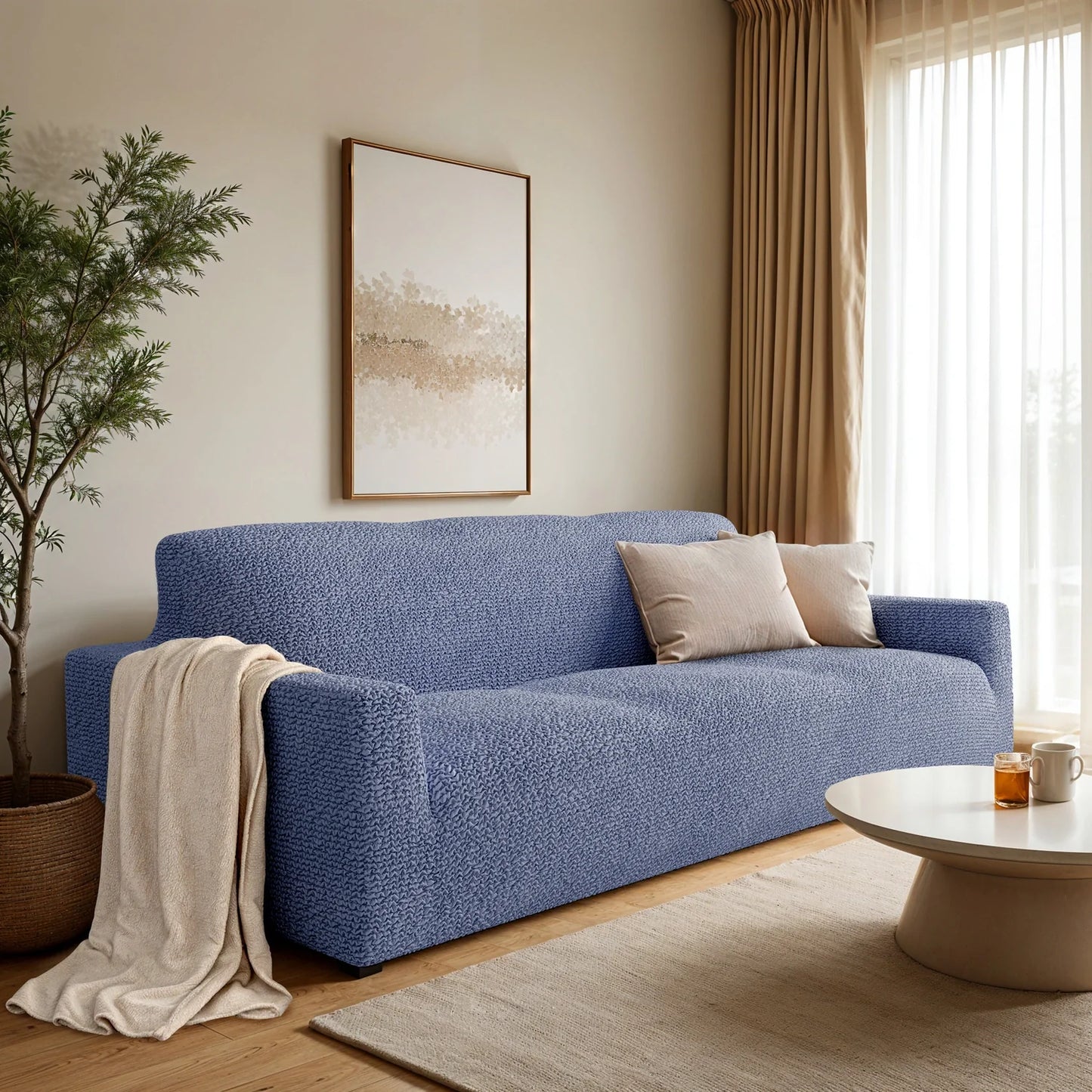 3 Seater Sofa Cover - Blue, Microfibra