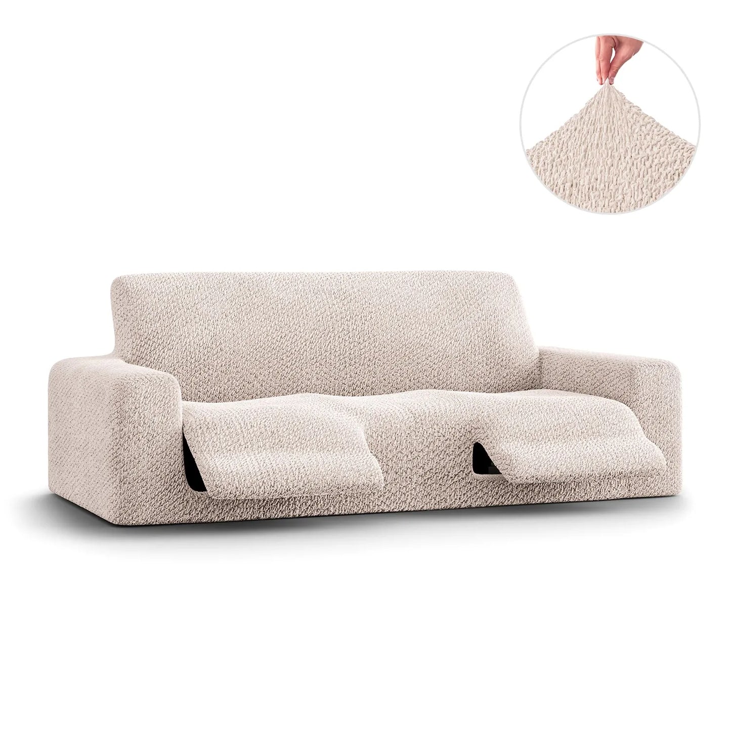 3 Seater Recliner Sofa Cover - Beige, Velvet