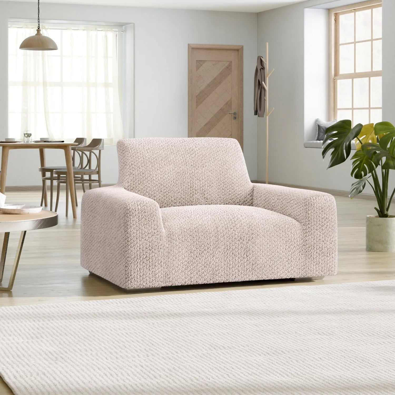 Arm Chair Cover - Beige, Velvet