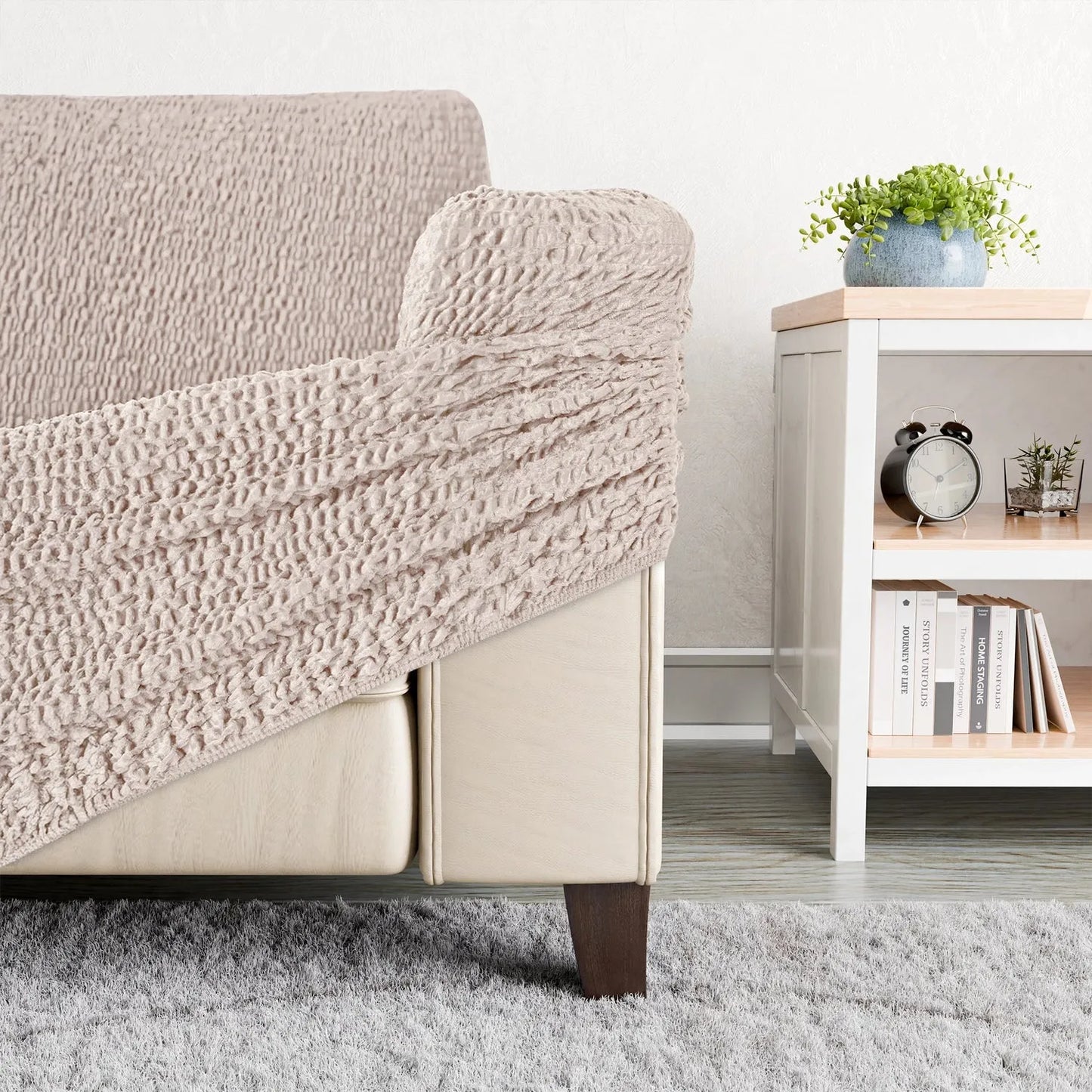 Housse de Canapé d'Angle - Beige, Collection Velours