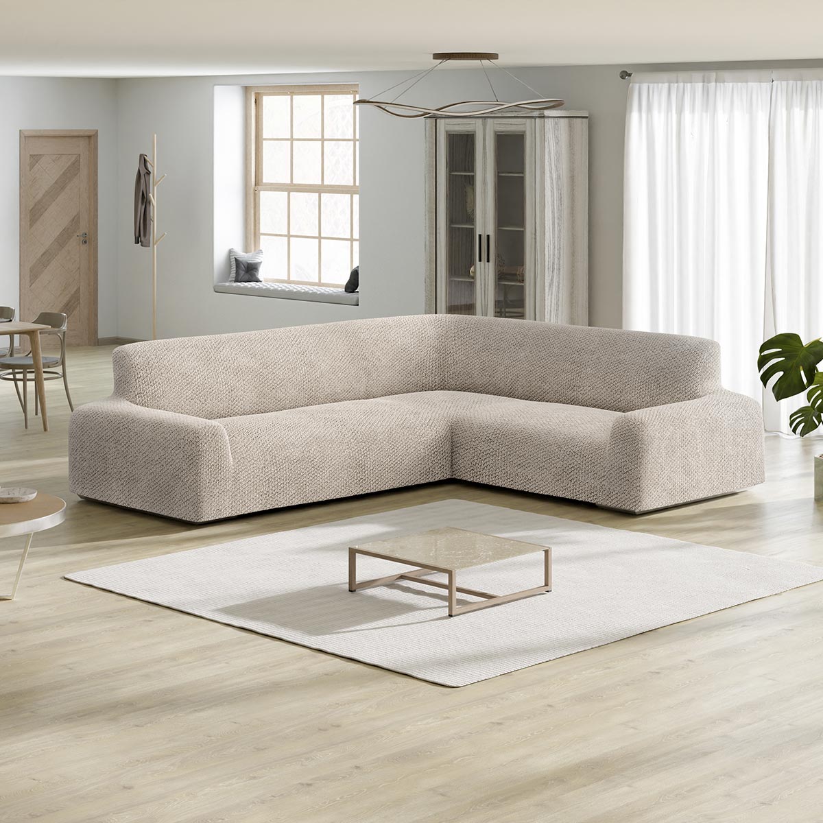 Housse de Canapé d'Angle - Beige, Collection Velours