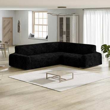Housse de canapé d'angle - Noir, Collection Velours