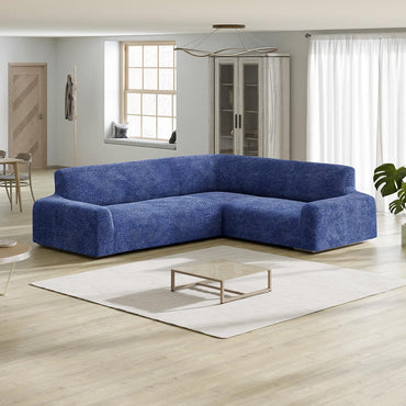Housse de canapé d'angle - Bleu, Collection Velours