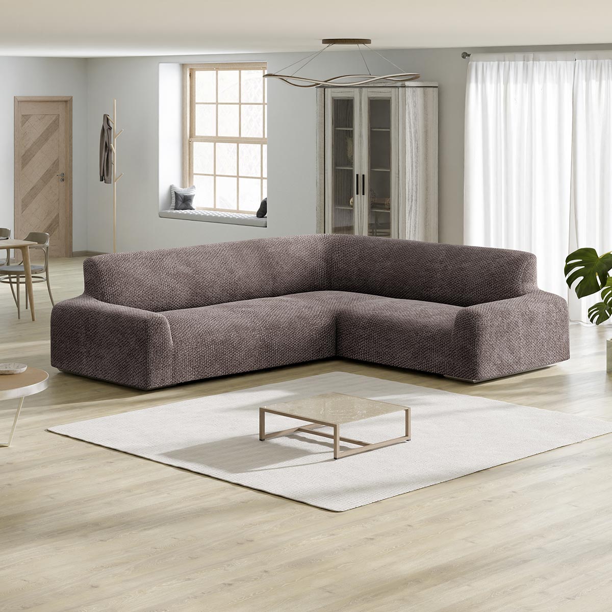 Corner Sofa Cover - Brown, Velvet Collection