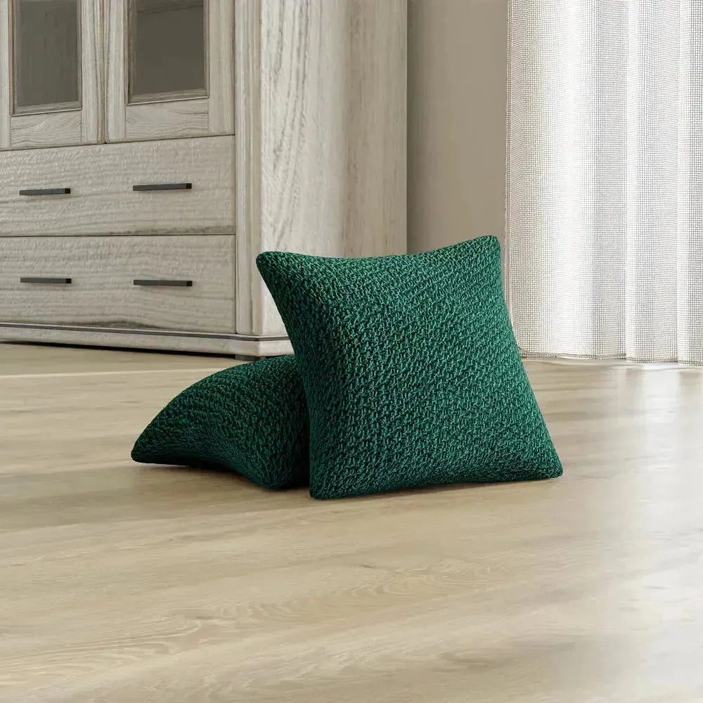 Set Of 2 Velvet Cushion Covers - Green, Velvet