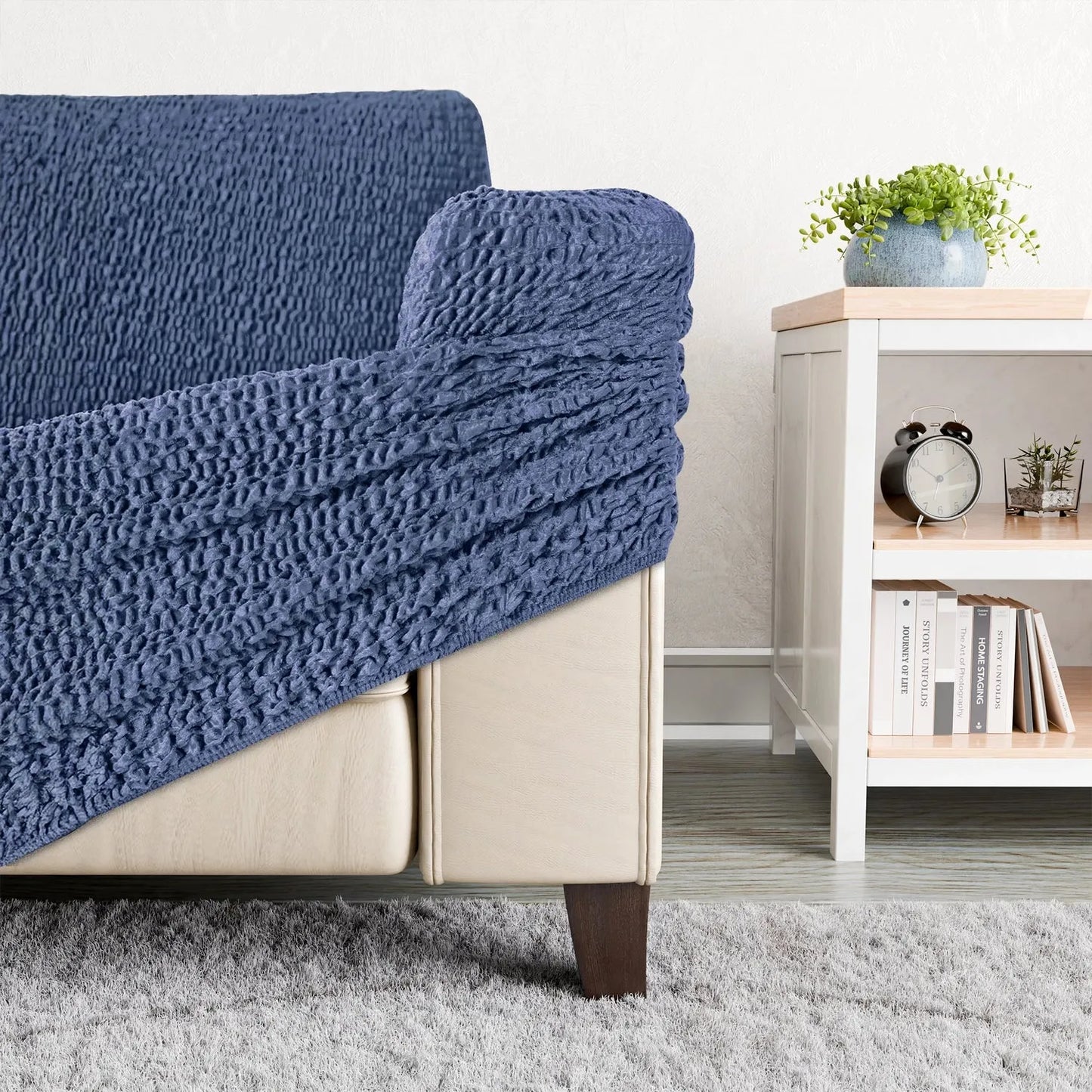 Footstool Cover - Blue, Velvet